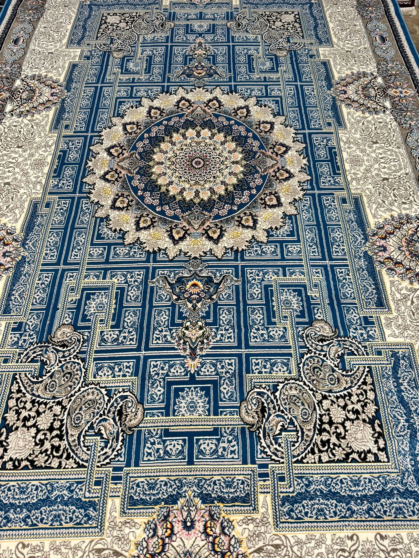 Dark Blue Color Kashan Area Rug 1200 Reeds High Quality Carpet #5514A