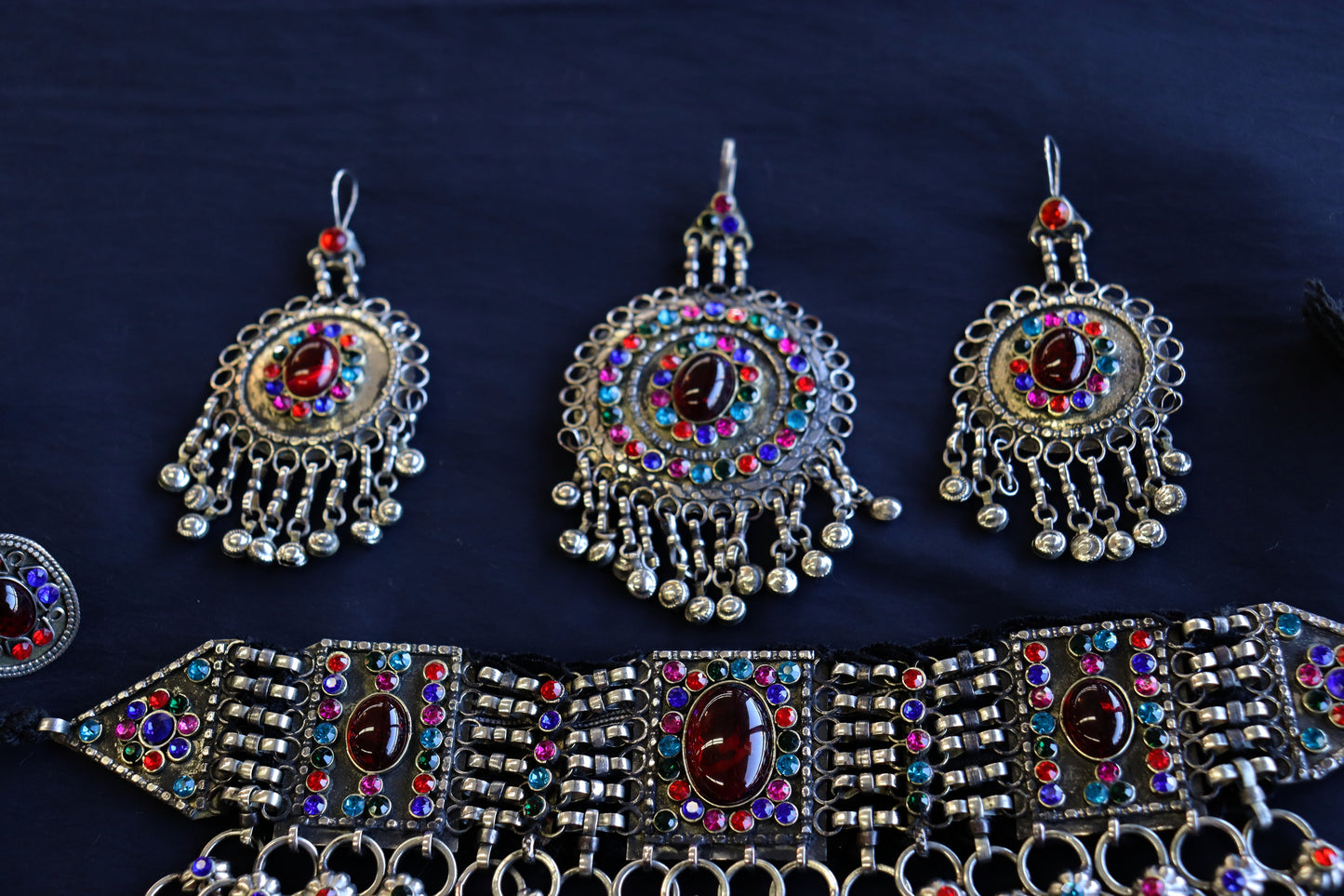 Afghan Handmade Kuchi Design Neckless With Earrings, Head Piece, and Beautiful Ring