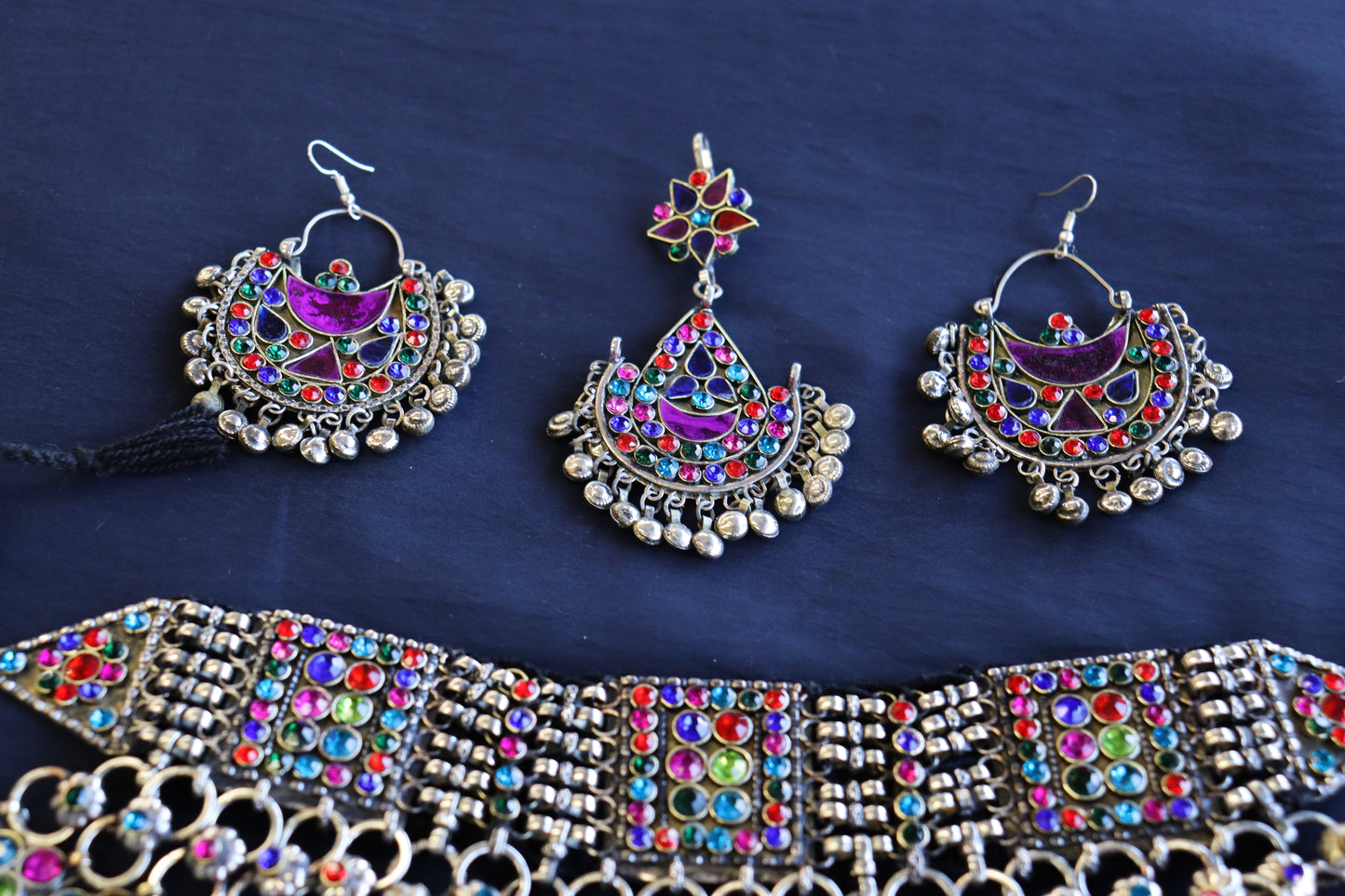 Afghan Handmade Kuchi Design Neckless With Earrings, Head Piece, and Beautiful Ring