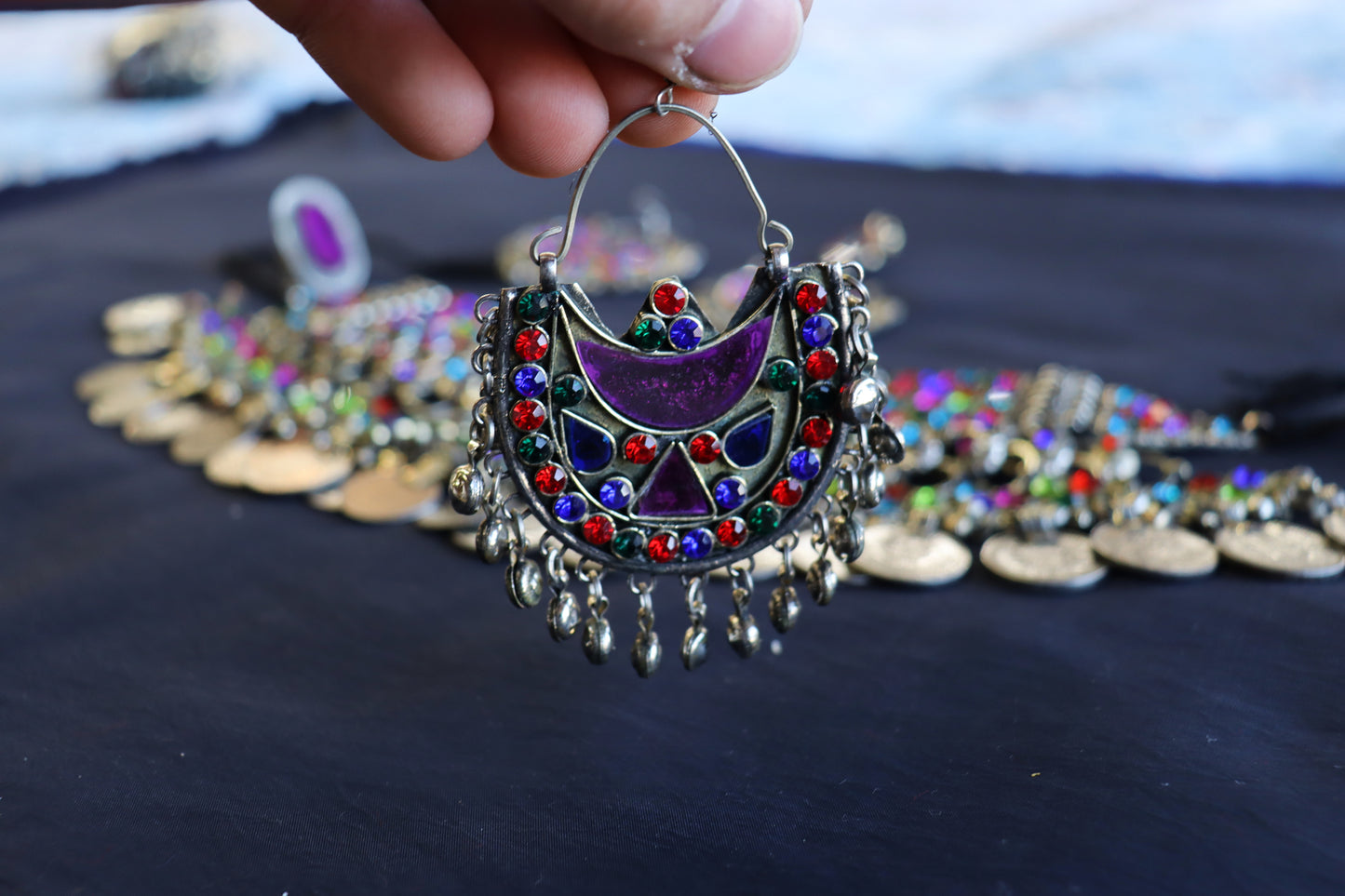 Afghan Handmade Kuchi Design Neckless With Earrings, Head Piece, and Beautiful Ring