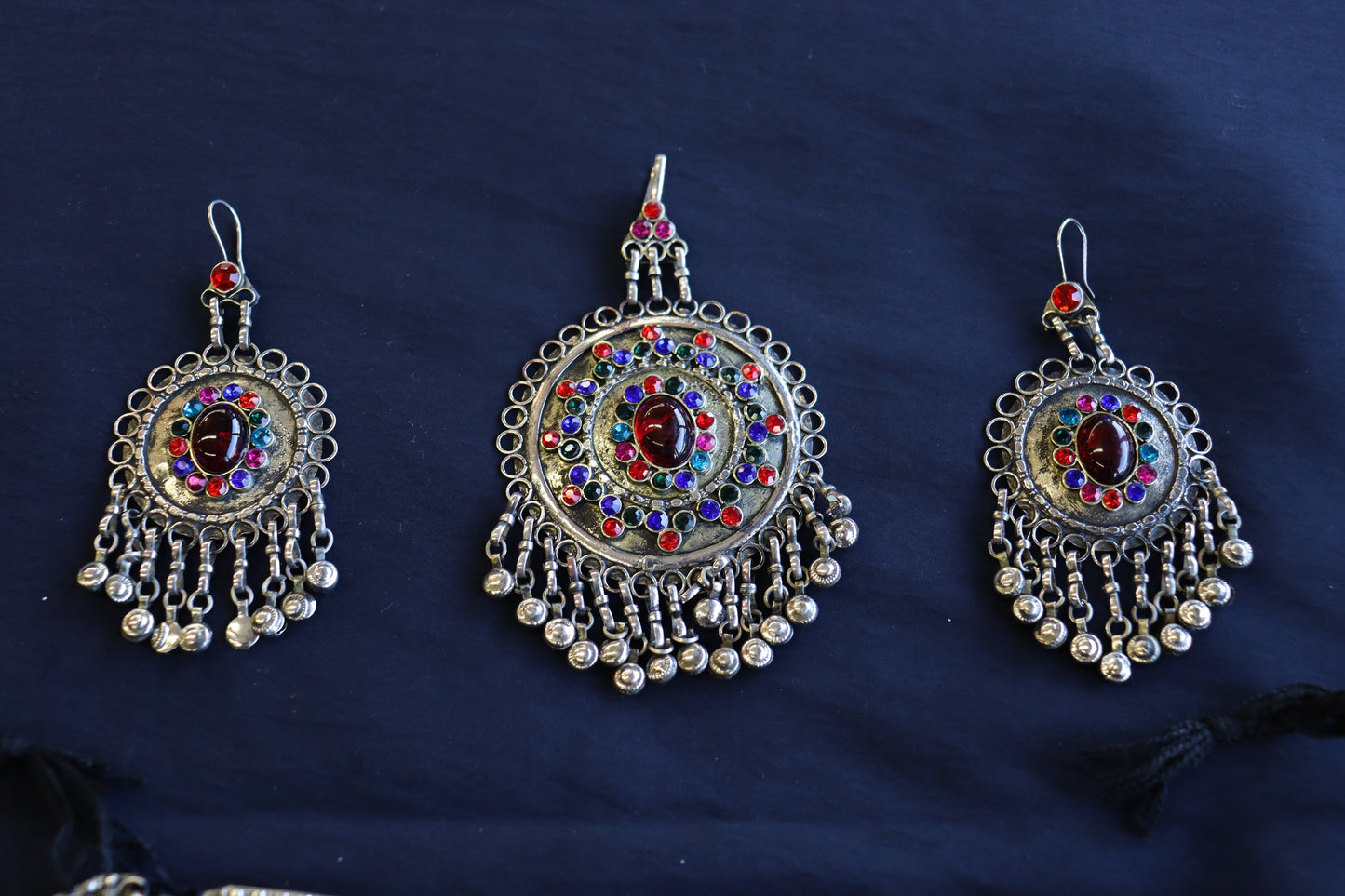 Afghan Handmade Kuchi Design Neckless With Earrings, Head Piece, and Beautiful Ring