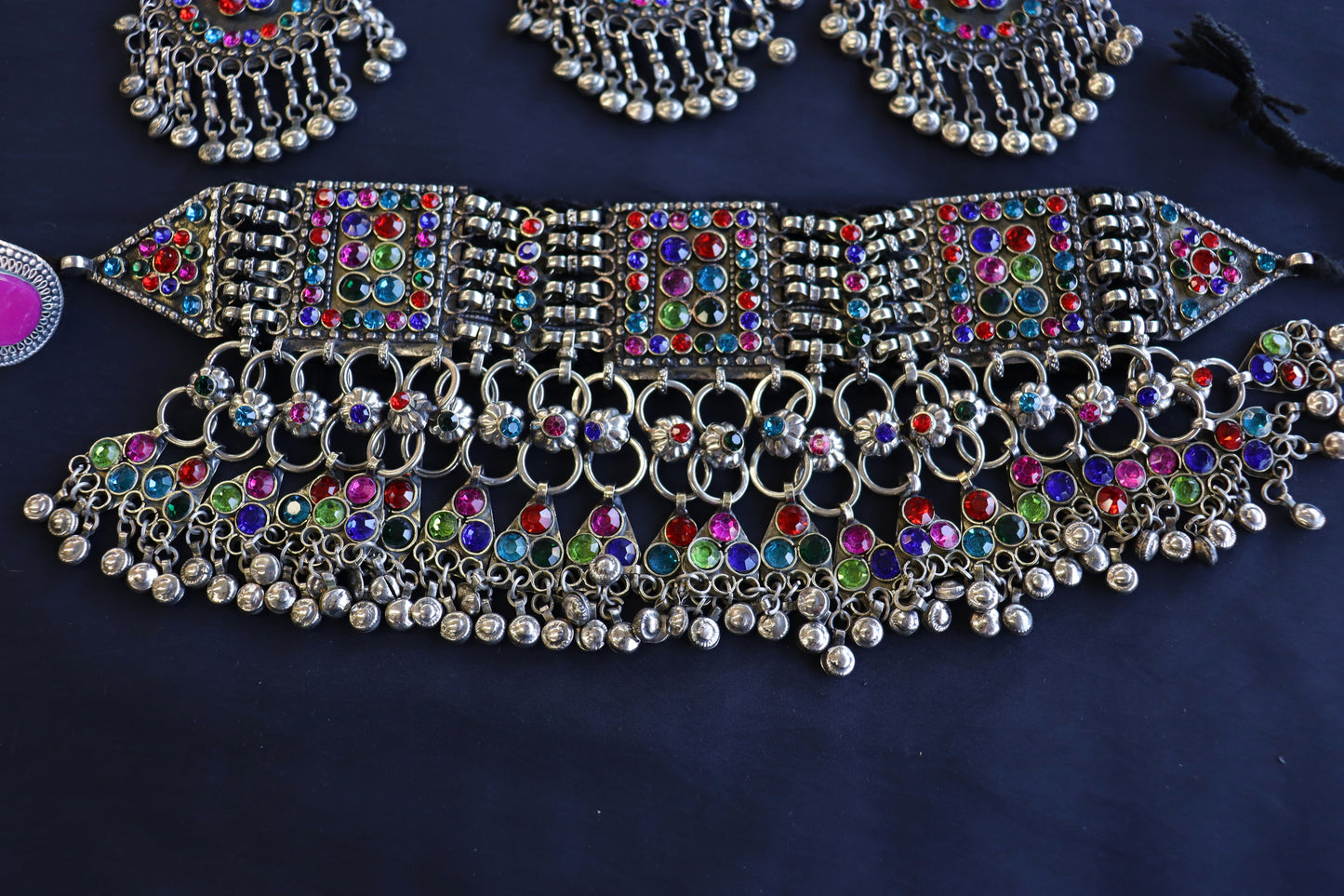 Afghan Handmade Kuchi Design Neckless With Earrings, Head Piece, and Beautiful Ring