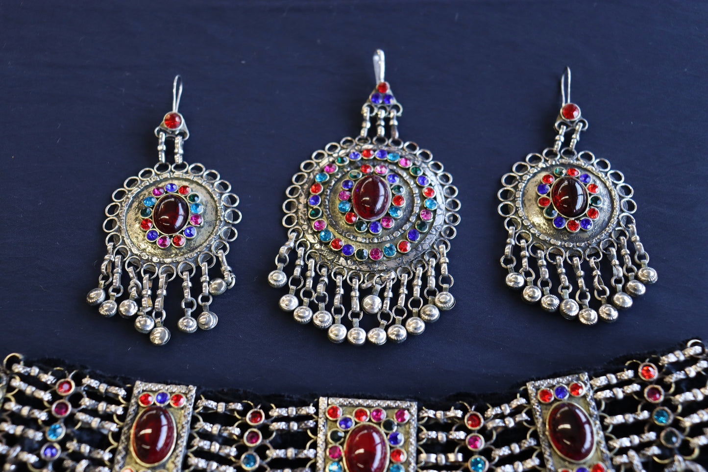 Afghan Handmade Kuchi Design Neckless With Earrings, Head Piece, and Beautiful Ring