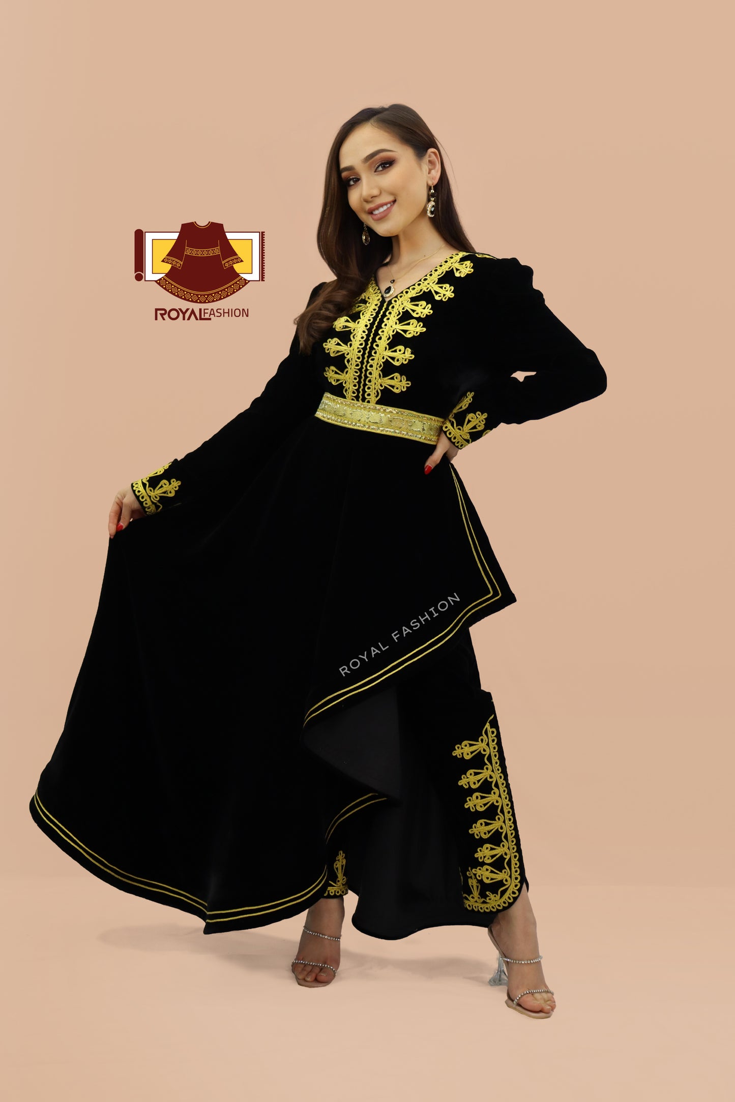 Afghan Kuchi Handmade Traditional Clothes Women Afghani Dress Black & Yellow #2001