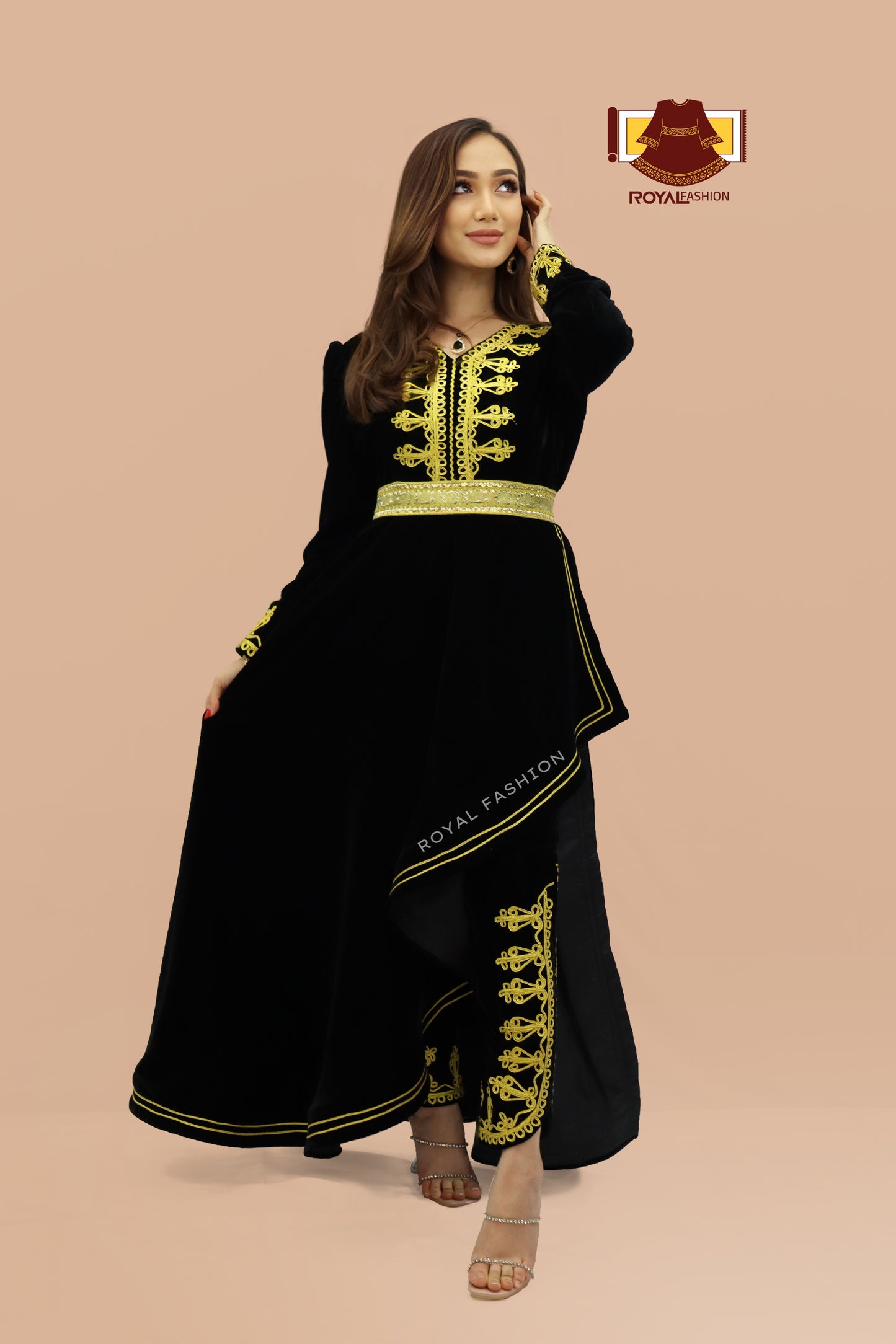 Afghan Kuchi Handmade Traditional Clothes Women Afghani Dress Black & Yellow #2001