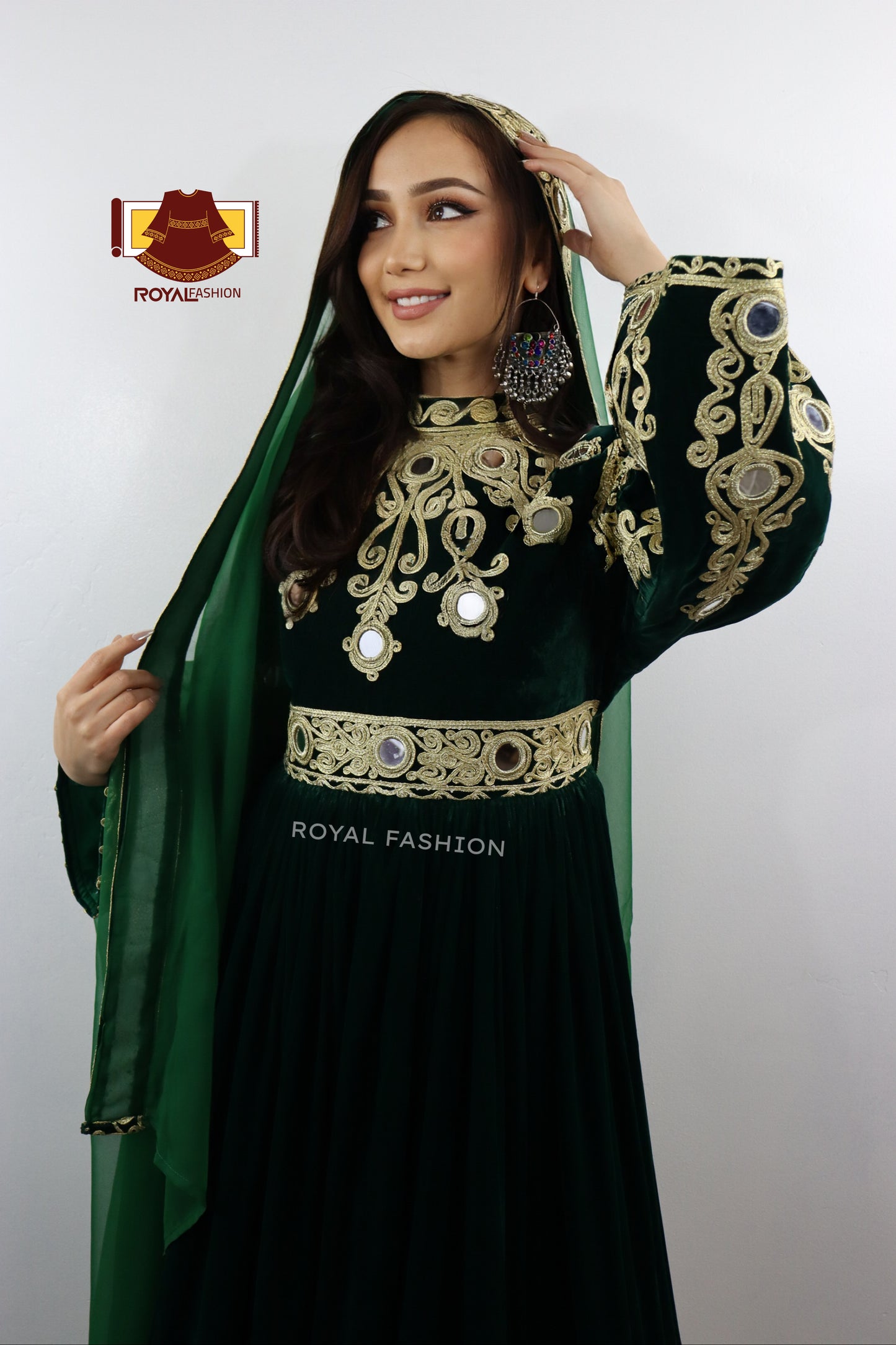 Afghan Green Velvet Gand E Afghani Yellow Chirma Afghan Women Dress #2036