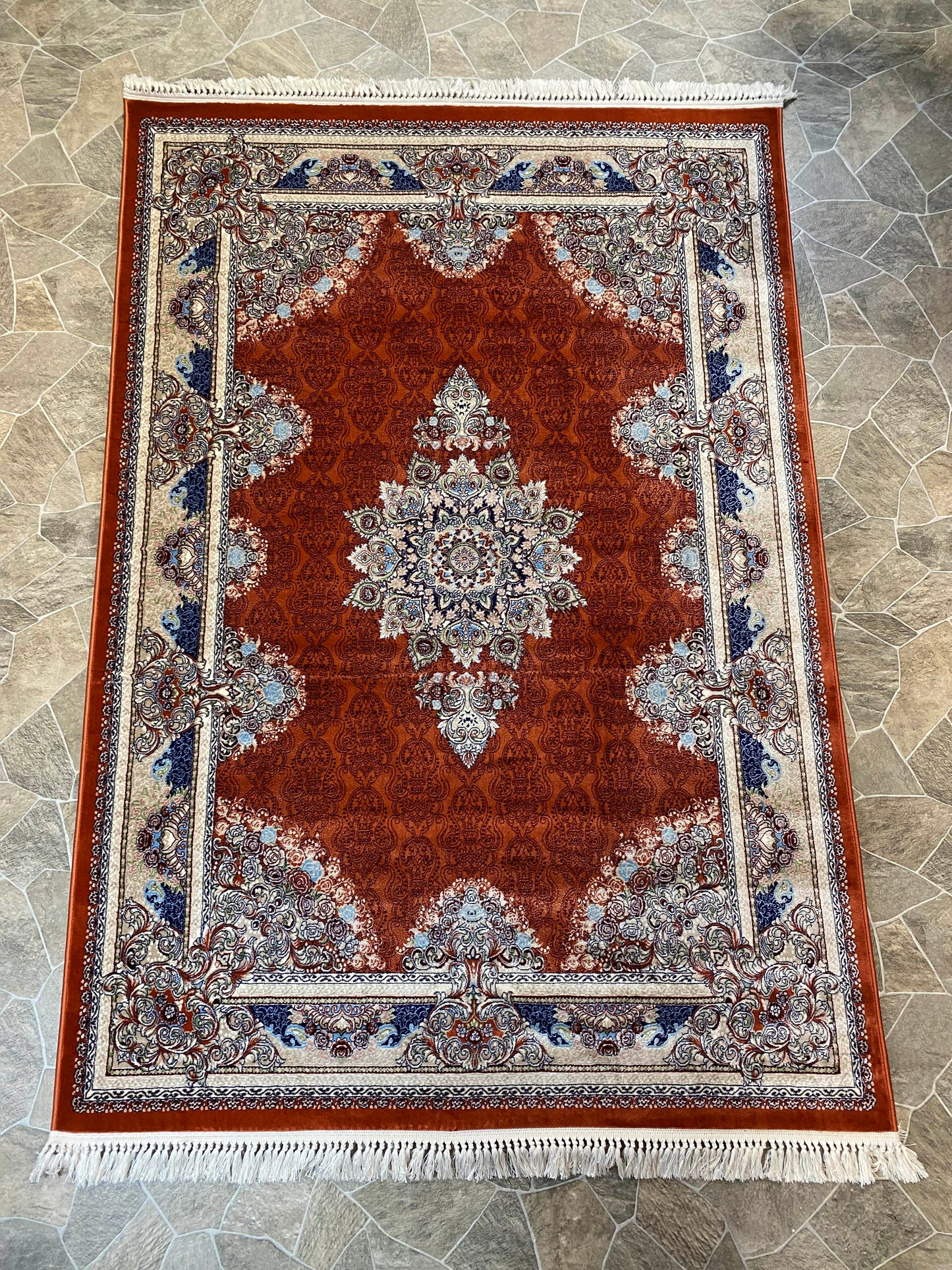 Orange Isfahan Persian Design High Quality Machine Made Carpet #3001