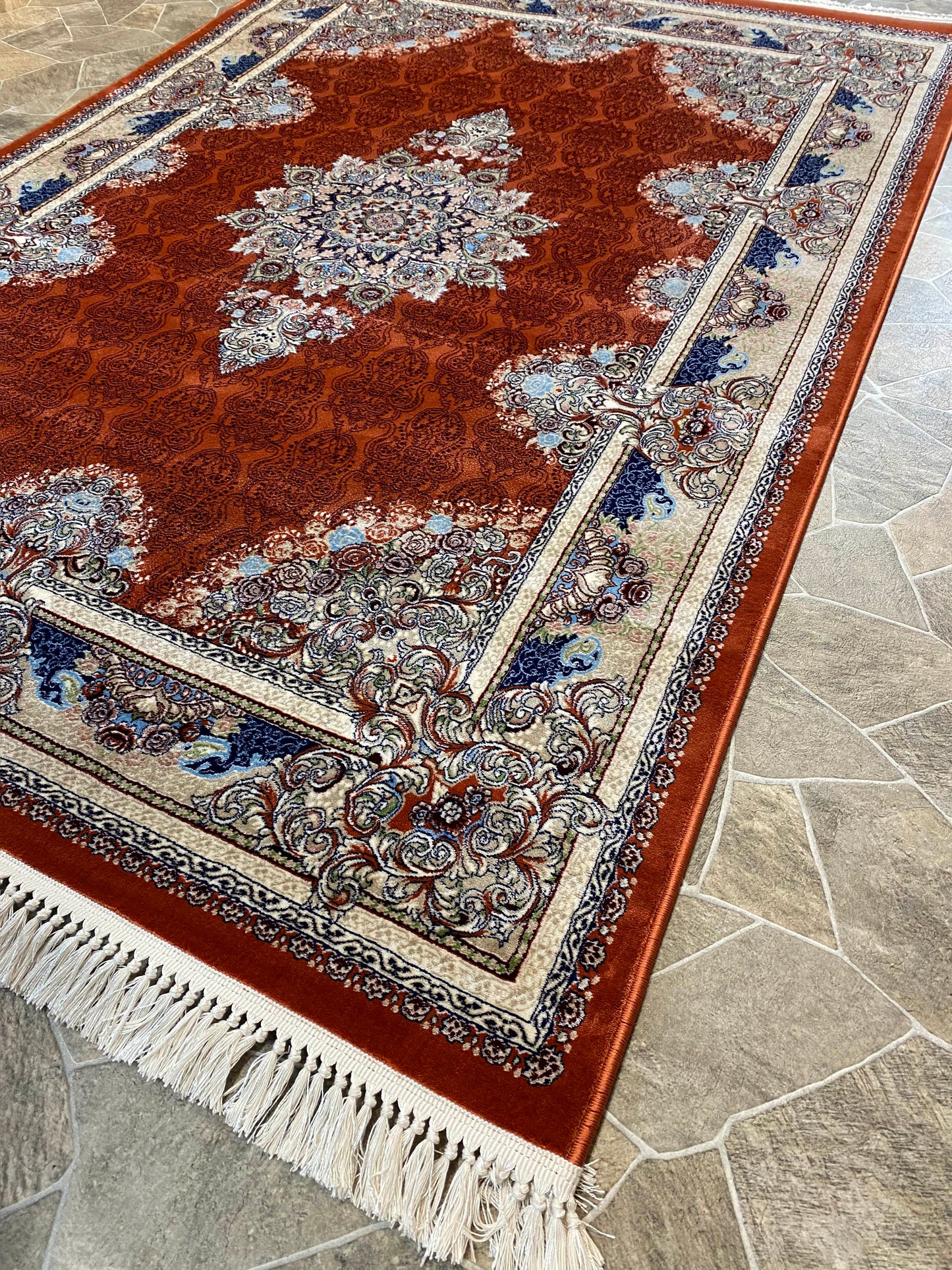 Orange Isfahan Persian Design High Quality Machine Made Carpet #3001