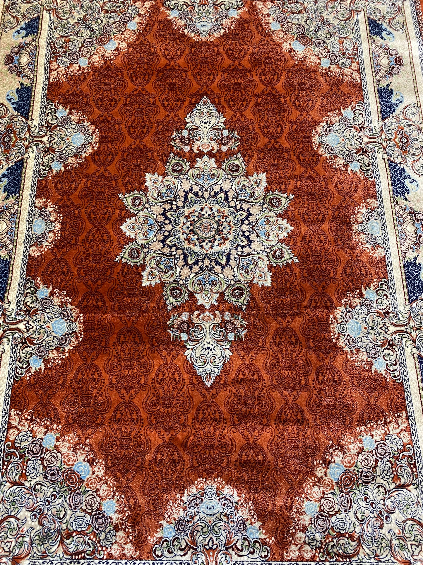 Orange Isfahan Persian Design High Quality Machine Made Carpet #3001