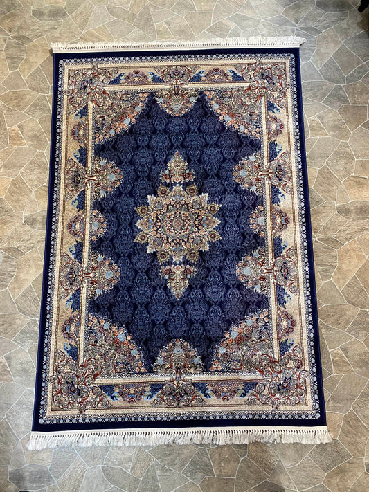 Navy Isfahan Persian Design High Quality Machine Made Carpet #3003