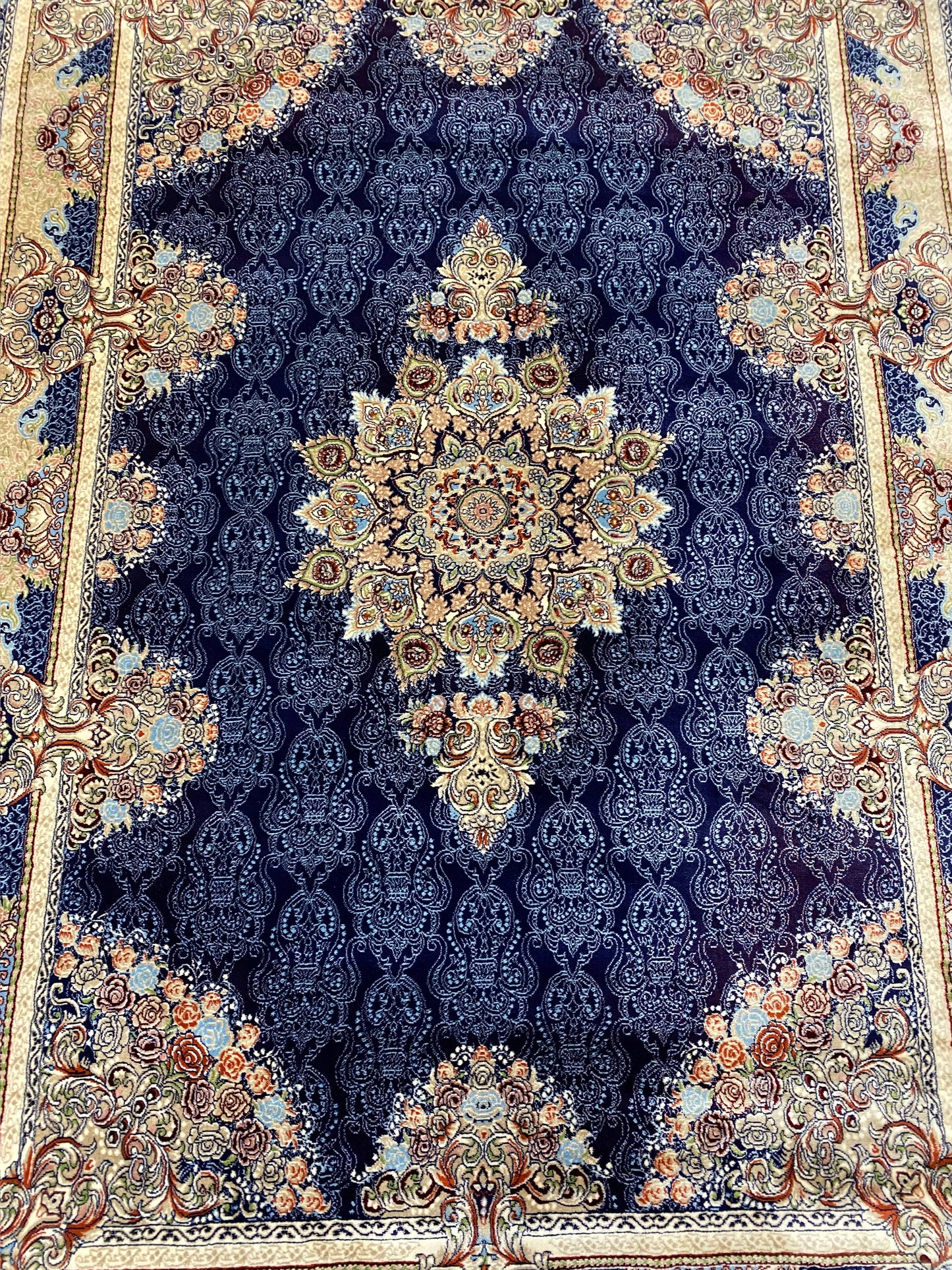 Navy Isfahan Persian Design High Quality Machine Made Carpet #3003