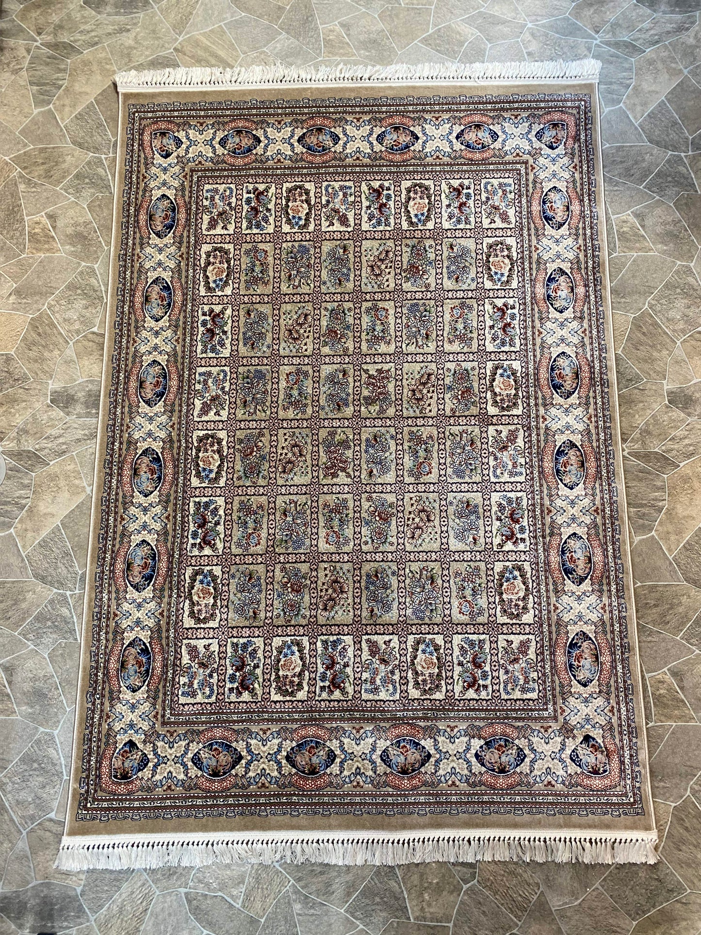 ‌Beige Isfahan Persian Design High Quality Machine Made Carpet #3004