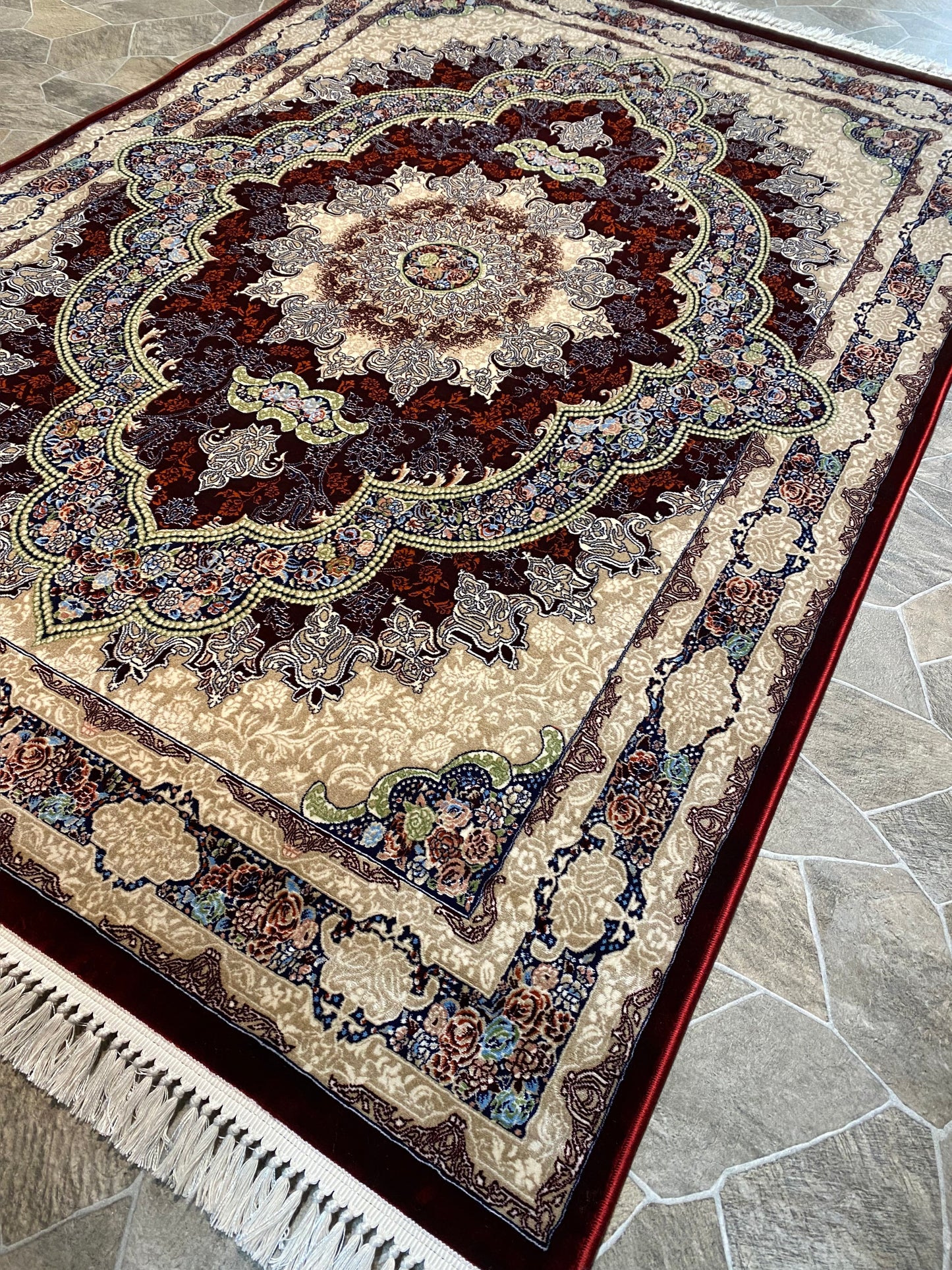 ‌Red Isfahan Persian Design High Quality Machine Made Carpet #3005