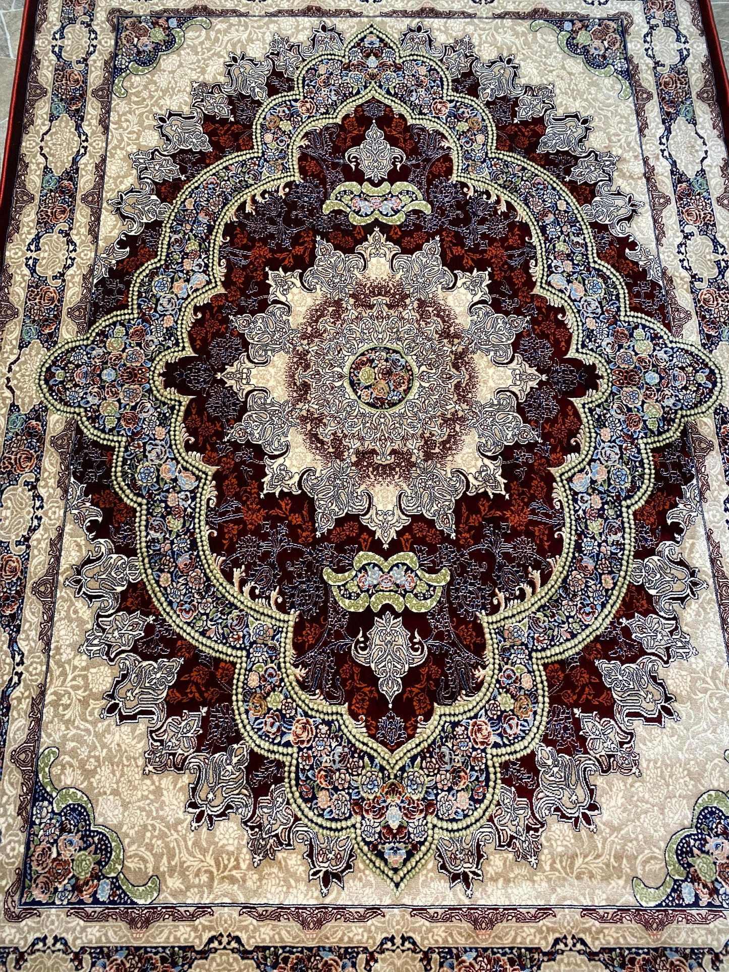 ‌Red Isfahan Persian Design High Quality Machine Made Carpet #3005