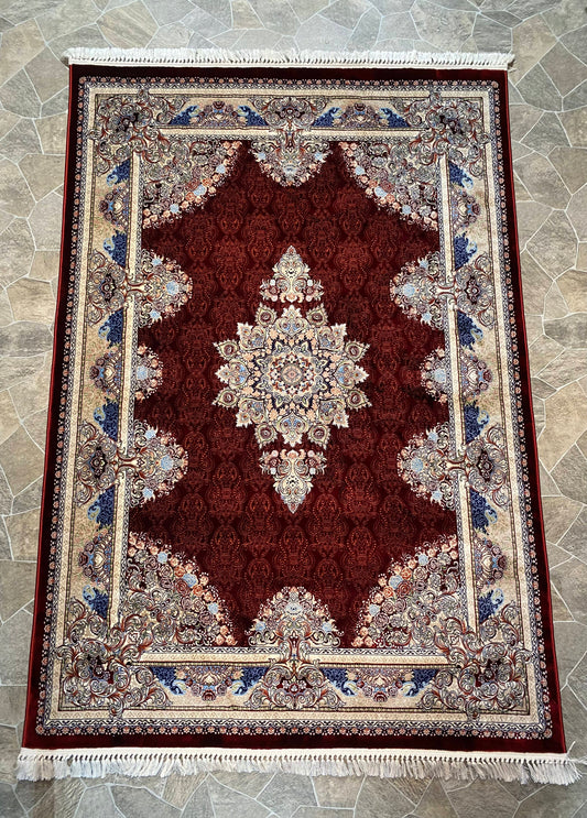 ‌Red Isfahan Persian Design High Quality Machine Made Carpet #3006