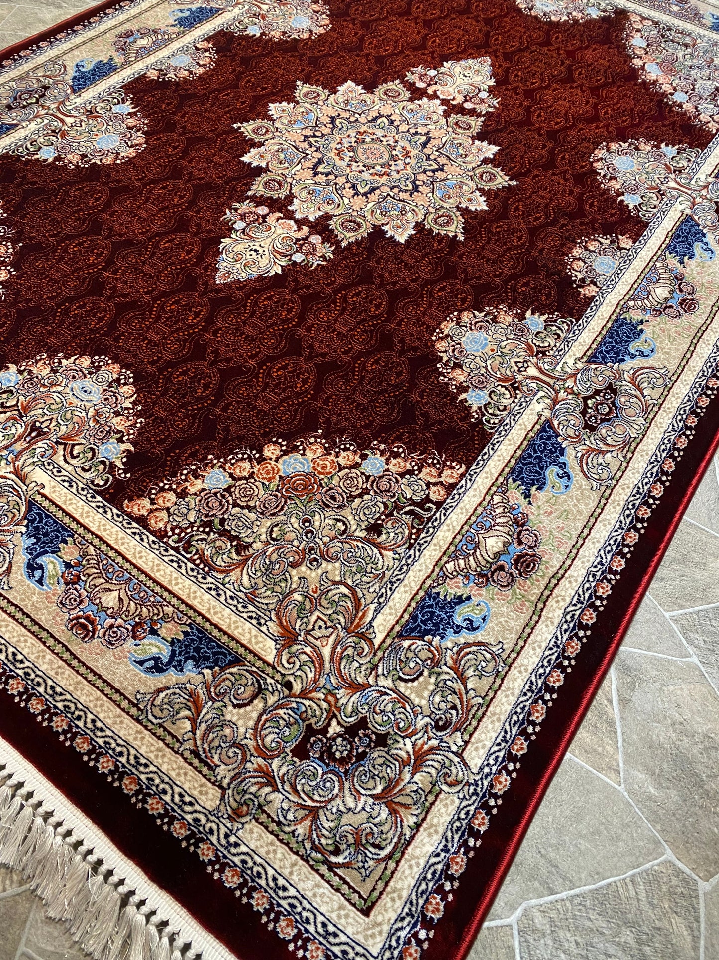 ‌Red Isfahan Persian Design High Quality Machine Made Carpet #3006