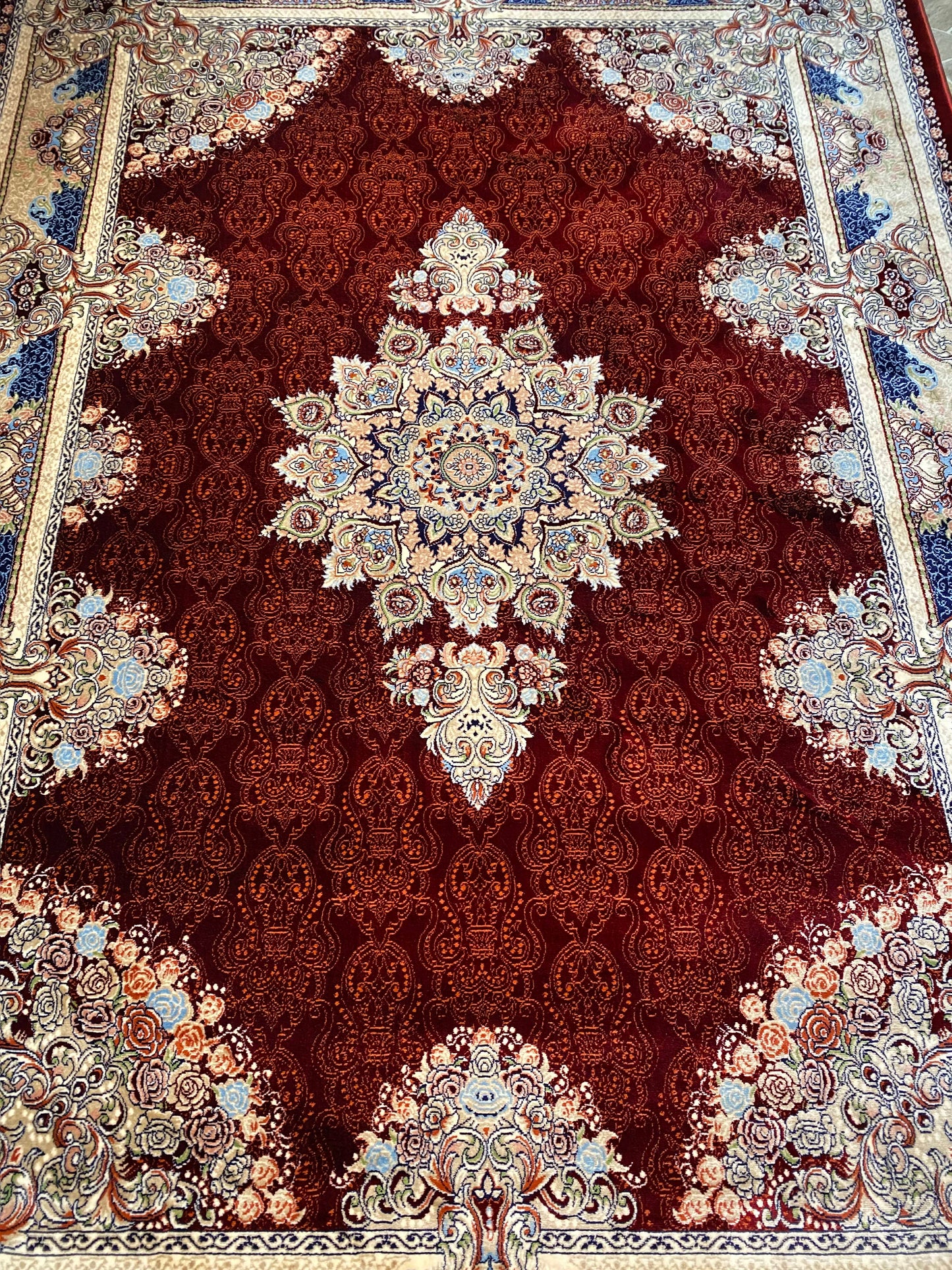 ‌Red Isfahan Persian Design High Quality Machine Made Carpet #3006