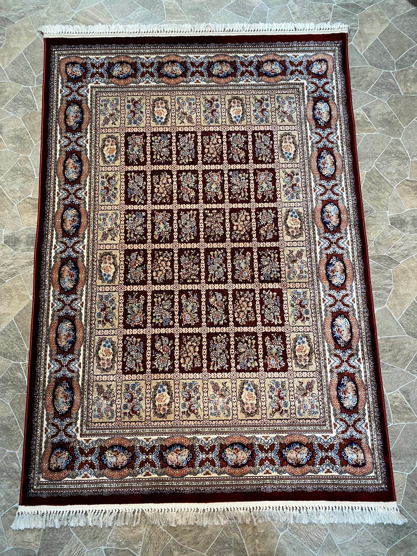 ‌Red Isfahan Persian Design High Quality Machine Made Carpet #3007