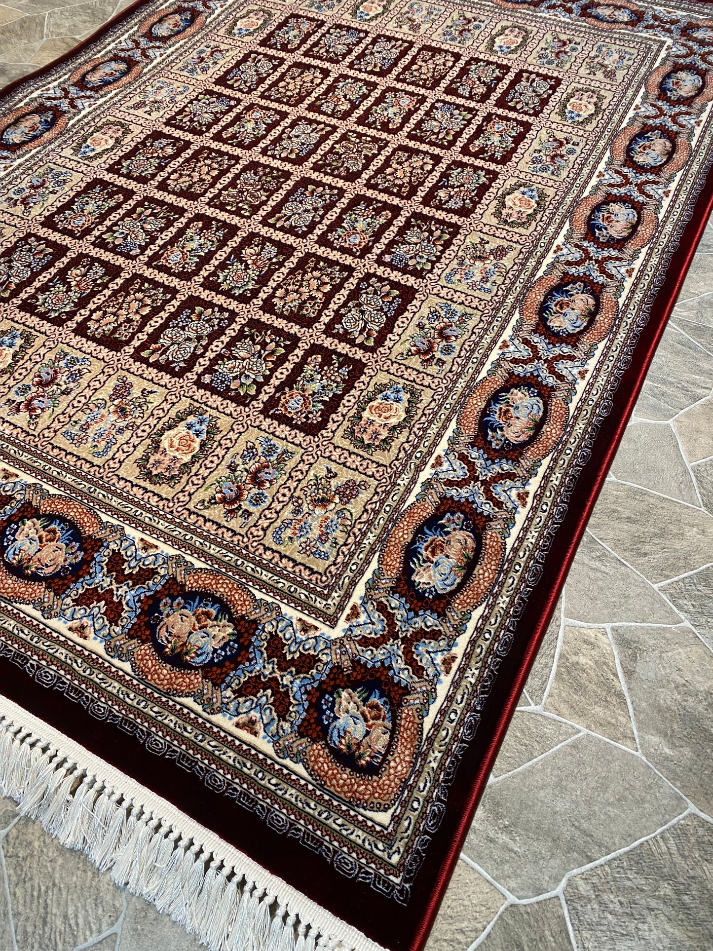 ‌Red Isfahan Persian Design High Quality Machine Made Carpet #3007