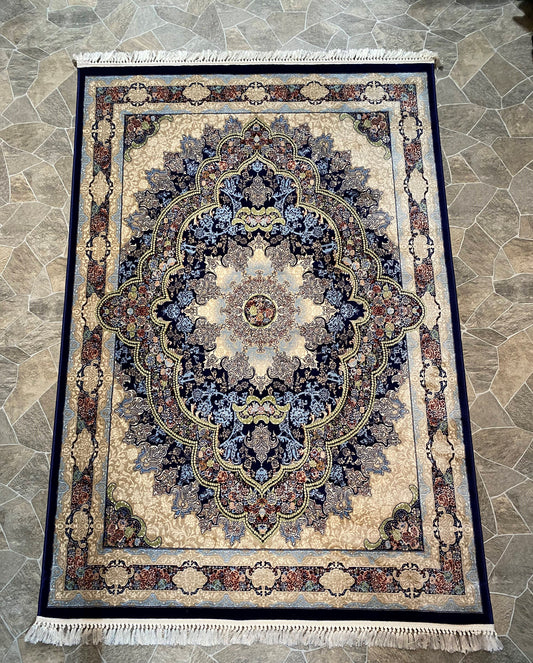 ‌Navy Isfahan Persian Design High Quality Machine Made Carpet #3008