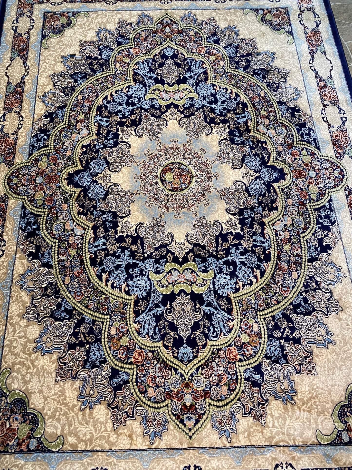 ‌Navy Isfahan Persian Design High Quality Machine Made Carpet #3008