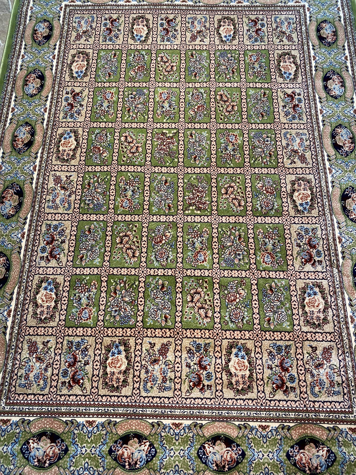 ‌Green Isfahan Persian Design High Quality Machine Made Carpet #3009