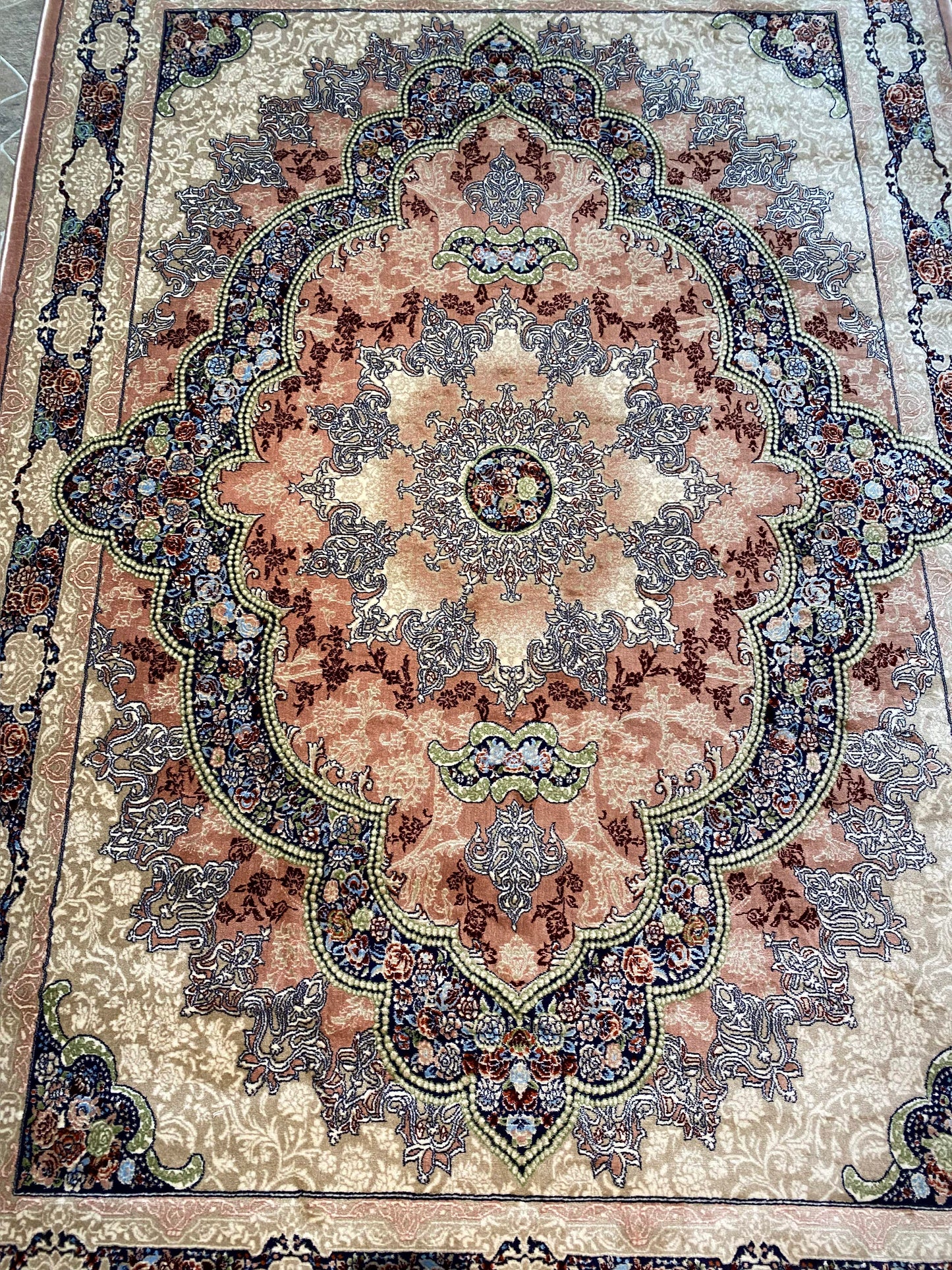 ‌Light Pink Isfahan Persian Design High Quality Machine Made Carpet #3011