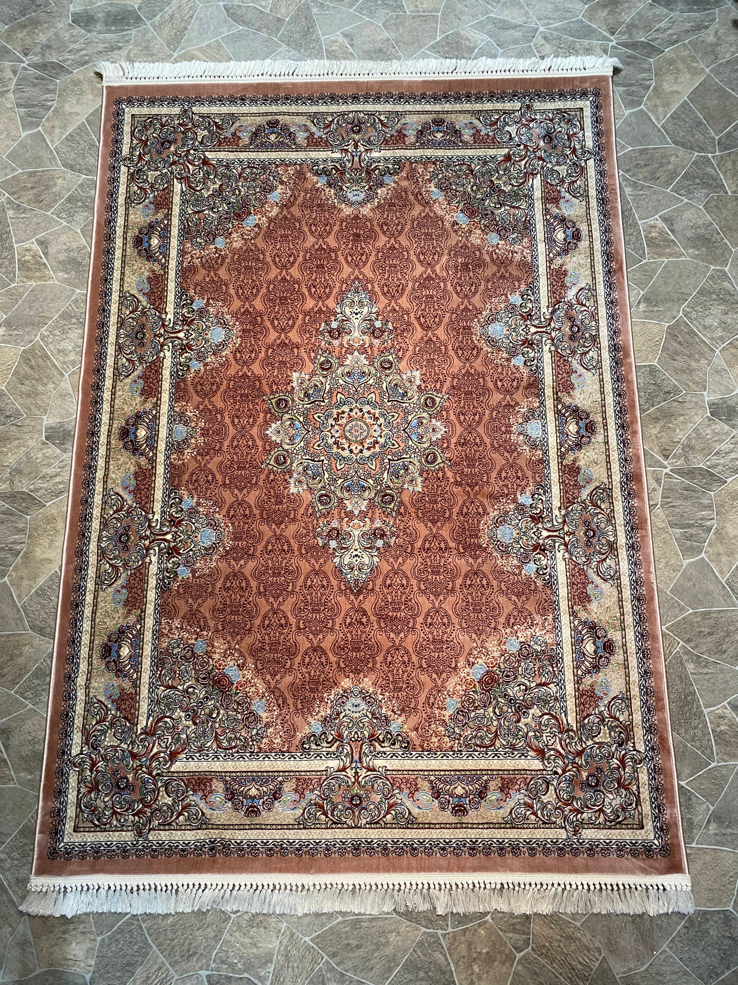 ‌Light Pink Isfahan Persian Design High Quality Machine Made Carpet #3012