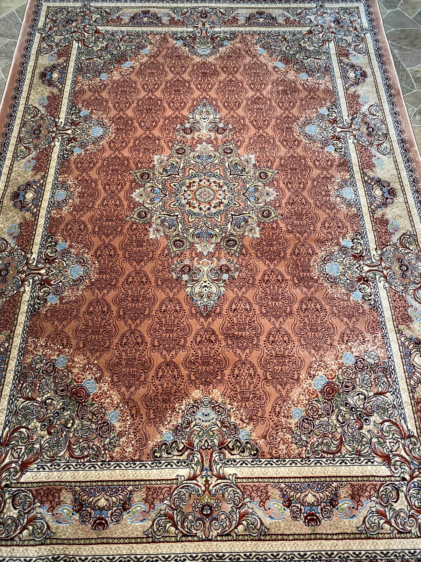 ‌Light Pink Isfahan Persian Design High Quality Machine Made Carpet #3012