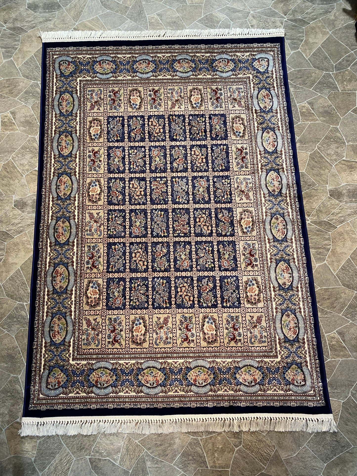 ‌Navy Pink Isfahan Persian Design High Quality Machine Made Carpet #3013