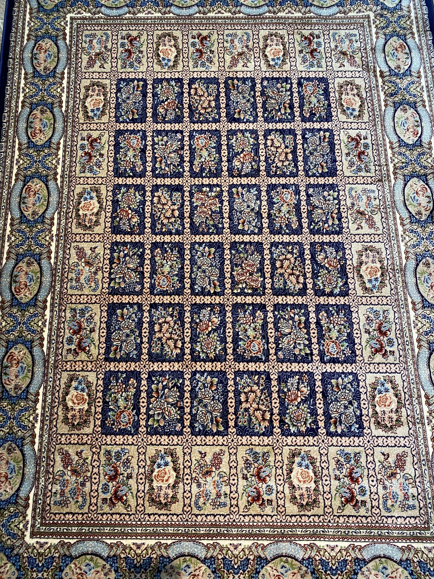 ‌Navy Pink Isfahan Persian Design High Quality Machine Made Carpet #3013