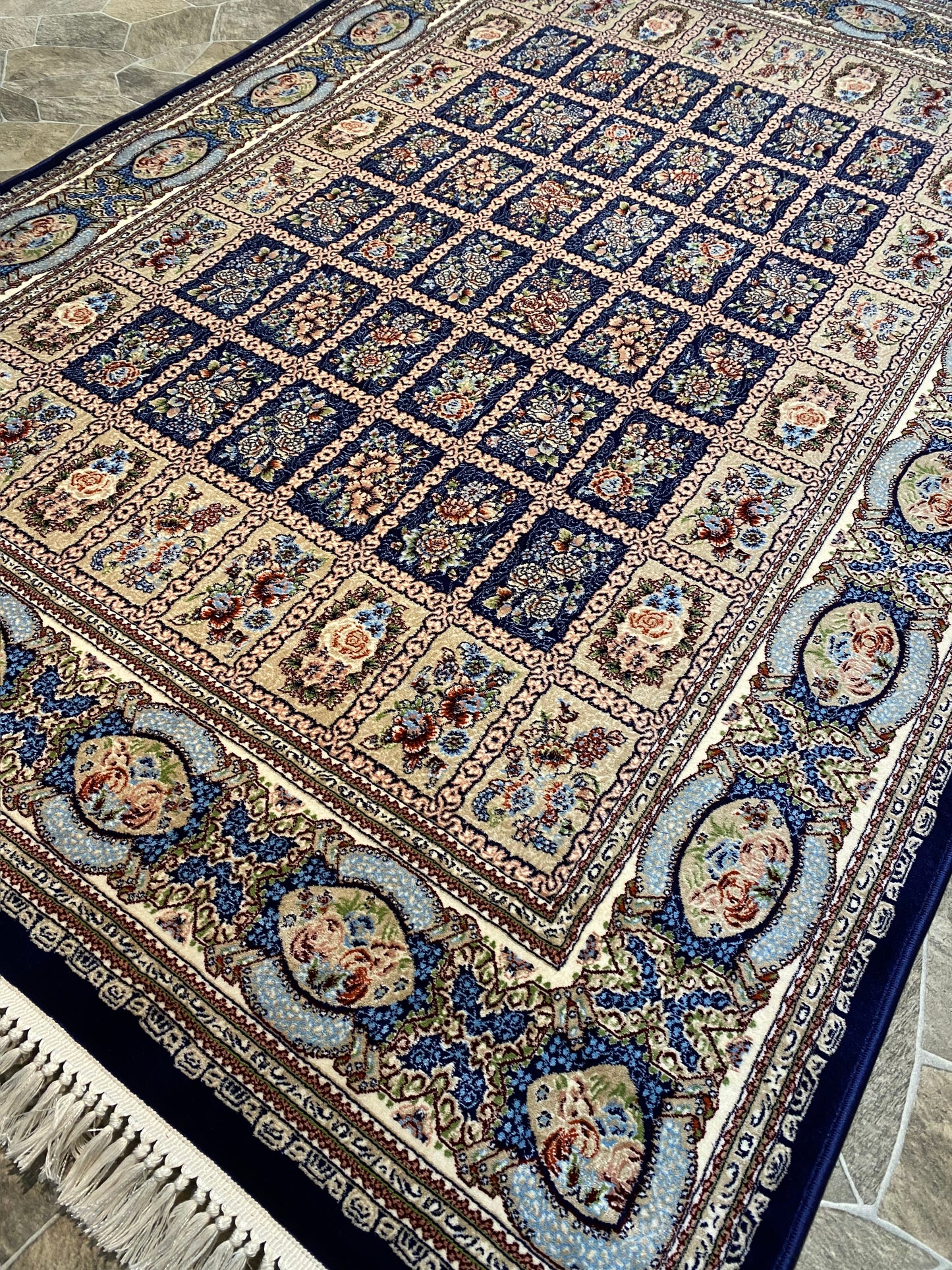 ‌Navy Pink Isfahan Persian Design High Quality Machine Made Carpet #3013