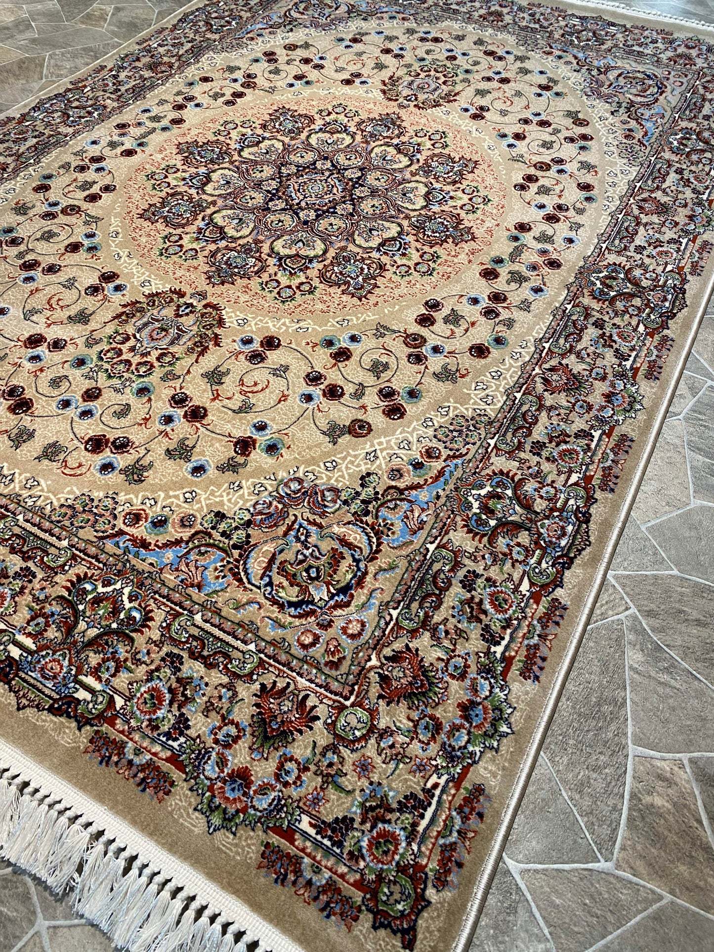 Beige Isfahan Persian Design High Quality Machine Made Carpet #3016