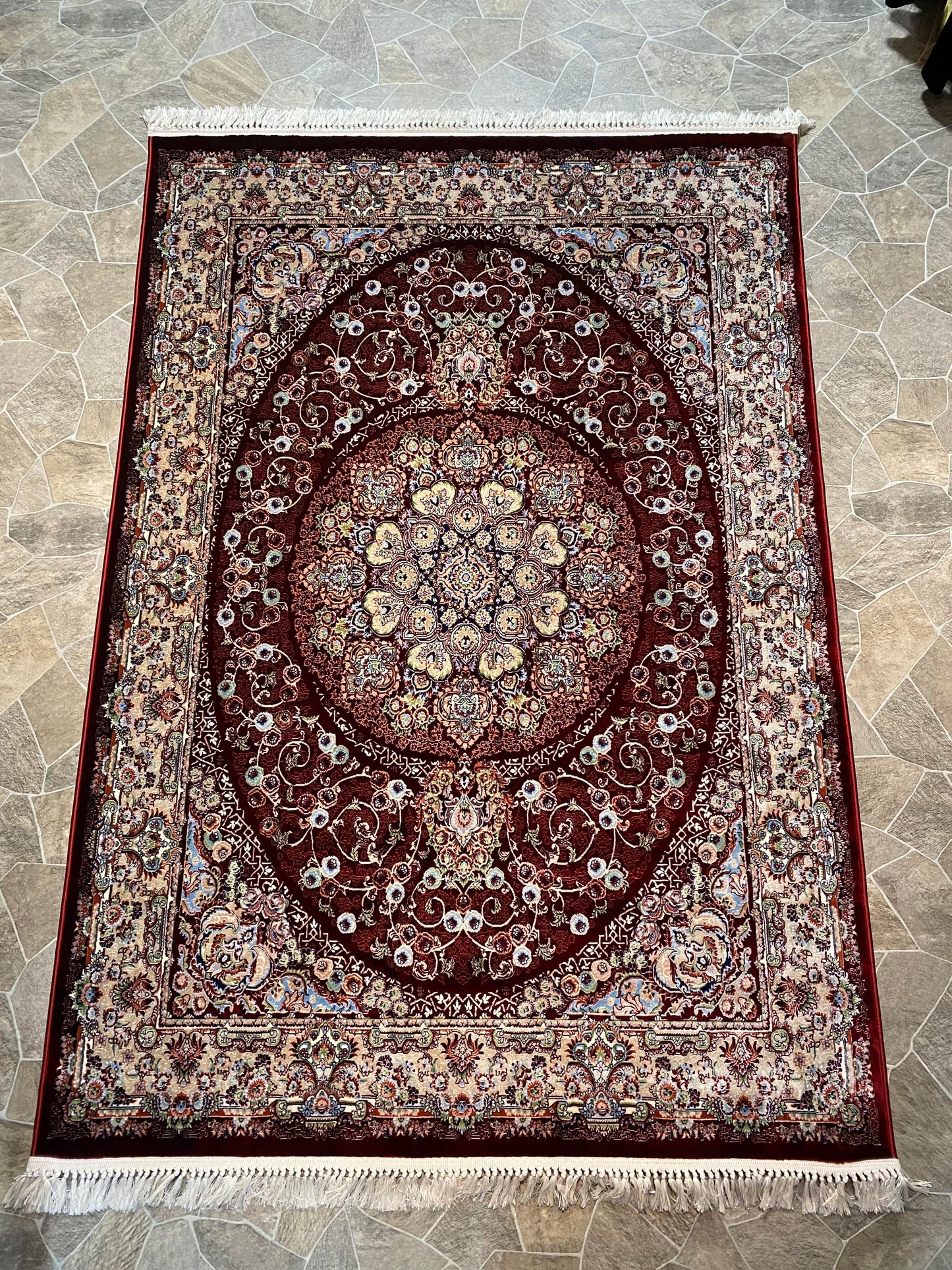 Red Isfahan Persian Design High Quality Machine Made Carpet #3018