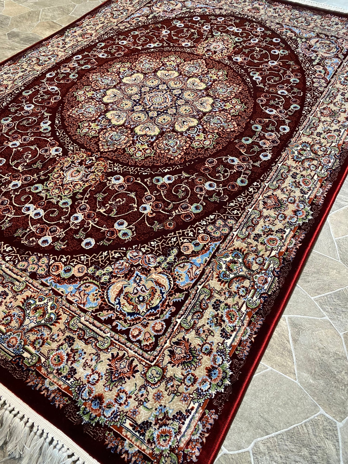 Red Isfahan Persian Design High Quality Machine Made Carpet #3018