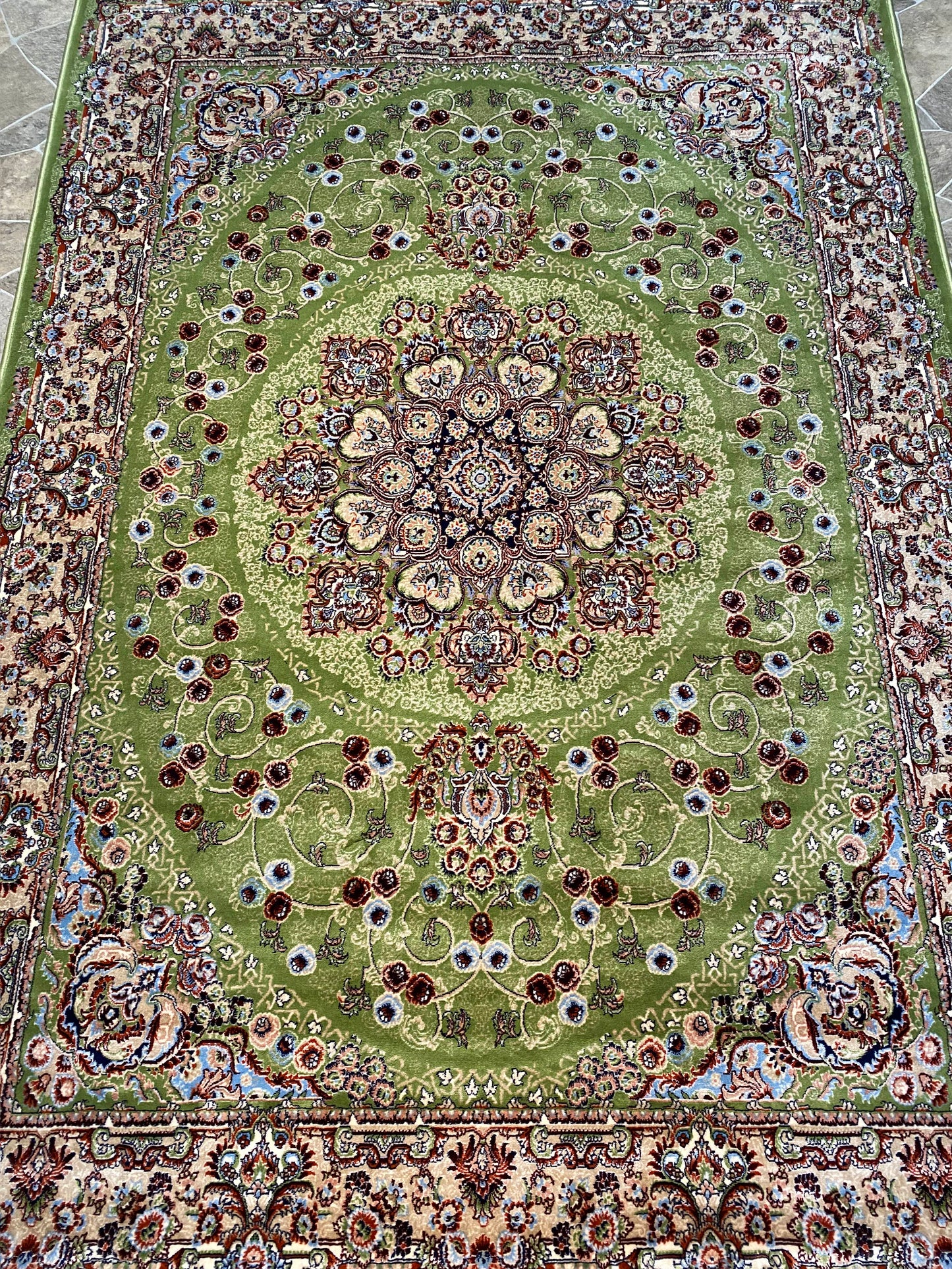 Green Isfahan Persian Design High Quality Machine Made Carpet #3019