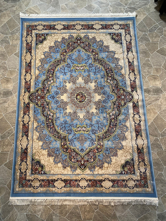 Sky Blue Isfahan Persian Design High Quality Machine Made Carpet #3020