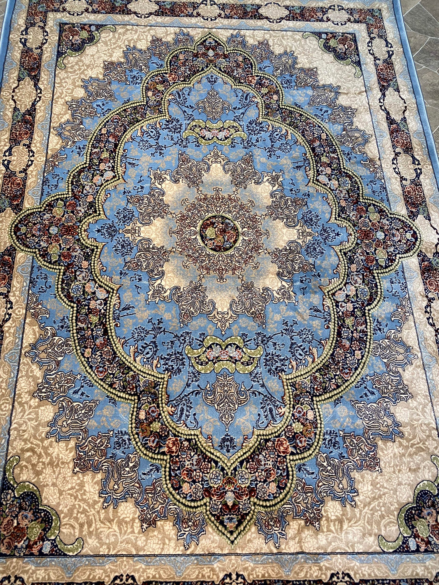 Sky Blue Isfahan Persian Design High Quality Machine Made Carpet #3020