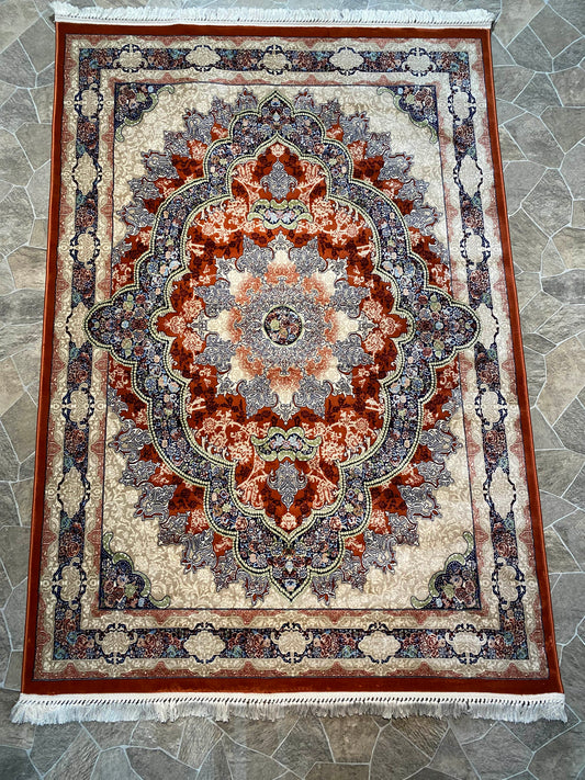 Orange Isfahan Persian Design High Quality Machine Made Carpet #3021
