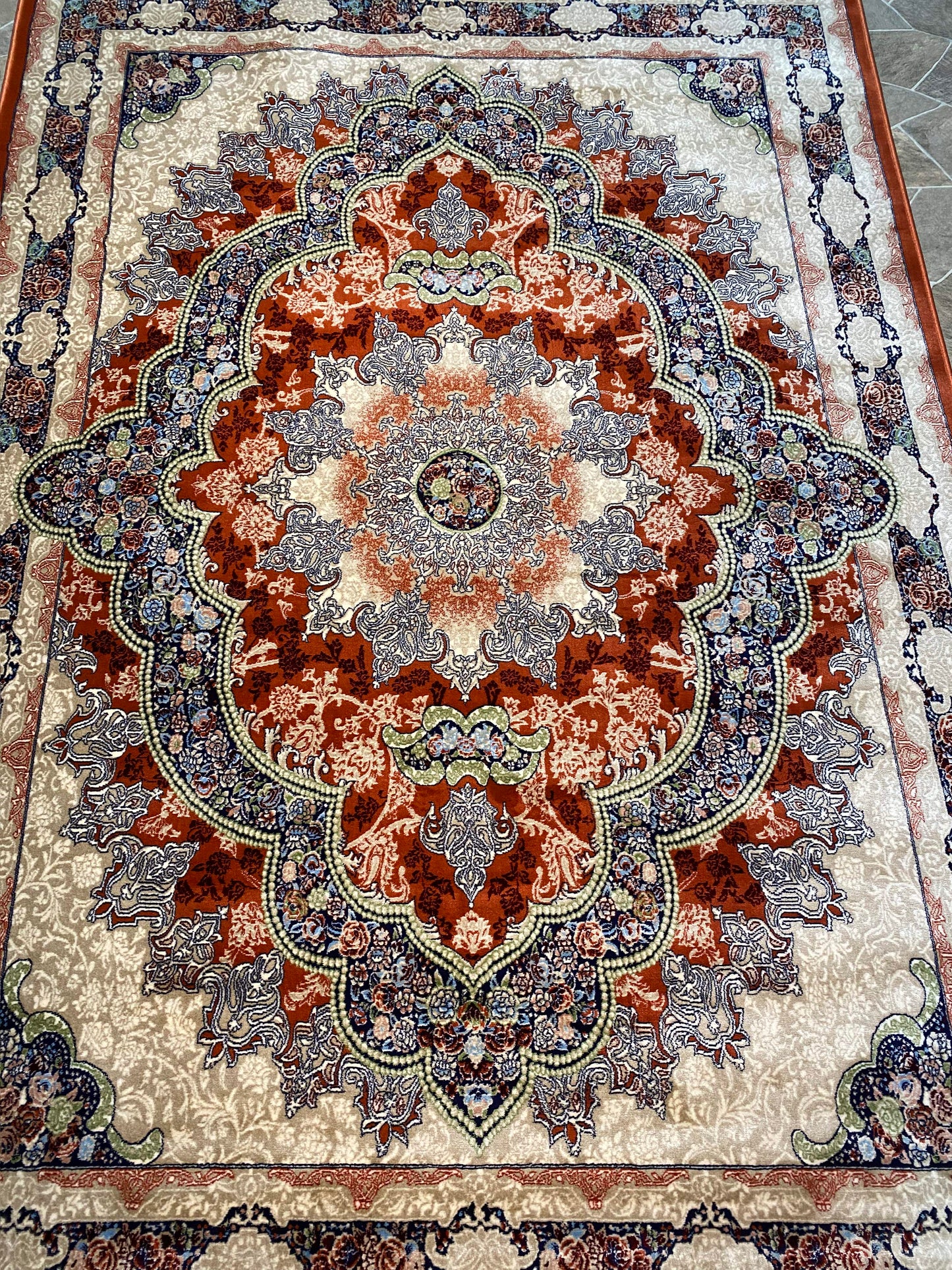 Orange Isfahan Persian Design High Quality Machine Made Carpet #3021