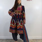 Navy Color Gand E Afghani Gul Nigar Handmade Cotton Afghani Dress #2042