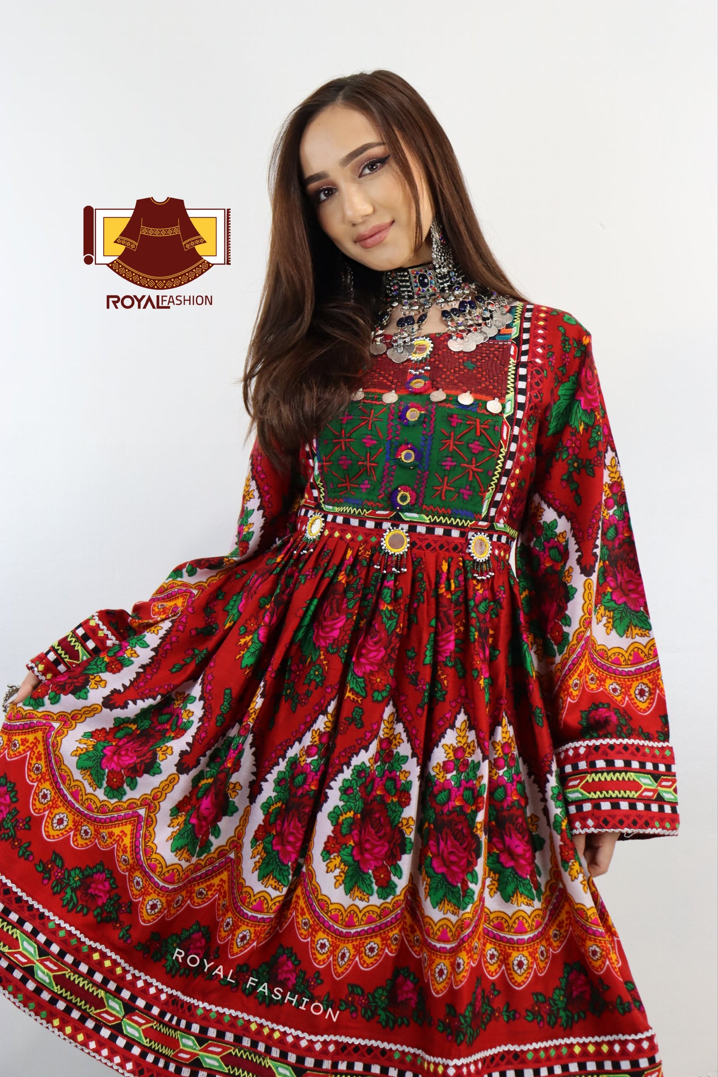 Red Color Gand E Afghani Gul Nigar Handmade Cotton Afghani Dress #2043