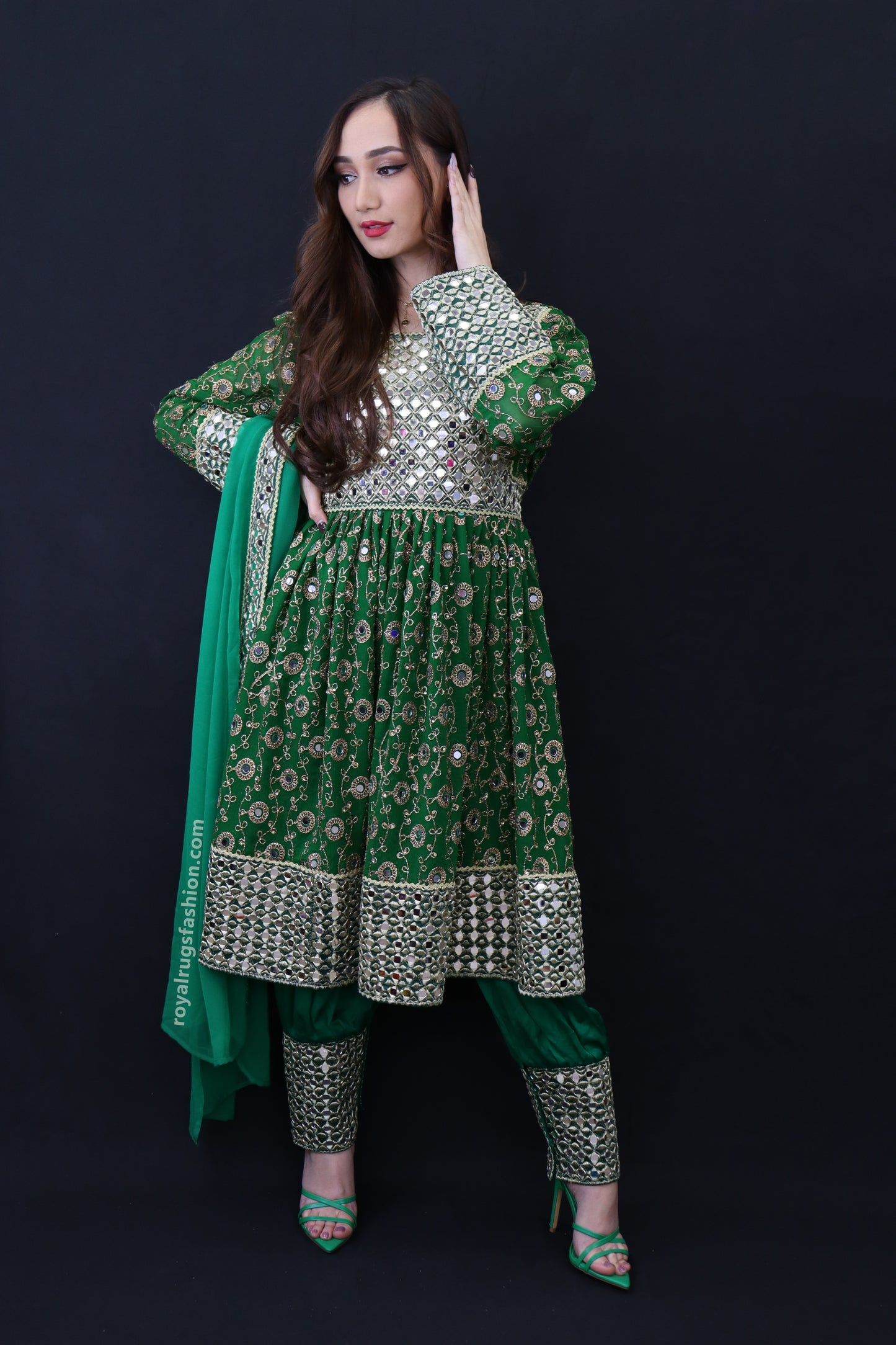 Green Gand Worked With Glass Wedding Gand E Afghani Dress #2020