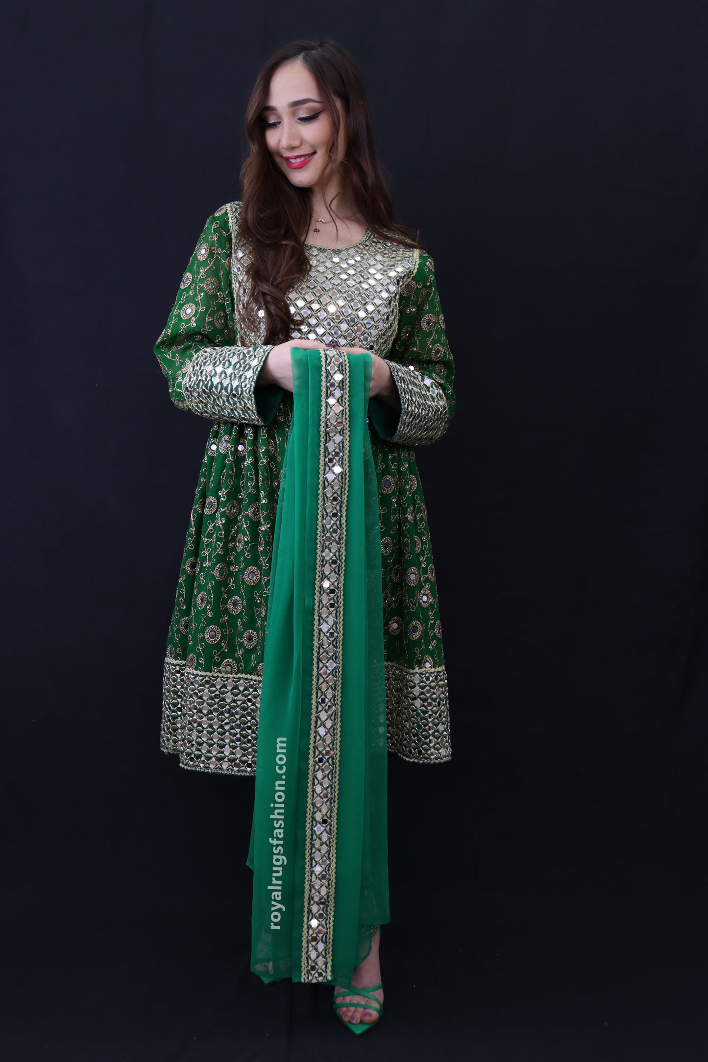 Green Gand Worked With Glass Wedding Gand E Afghani Dress #2020