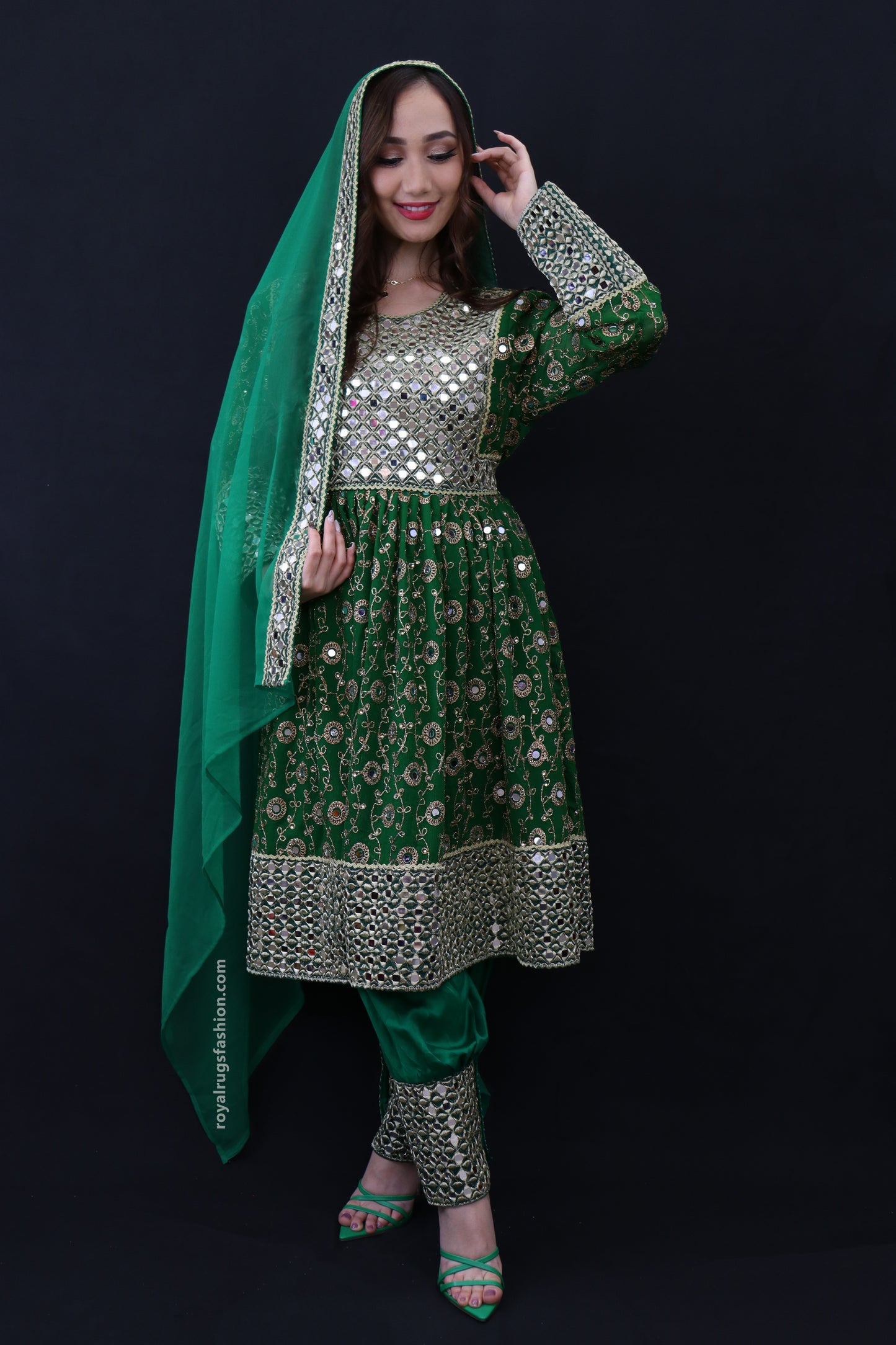 Green Gand Worked With Glass Wedding Gand E Afghani Dress #2020