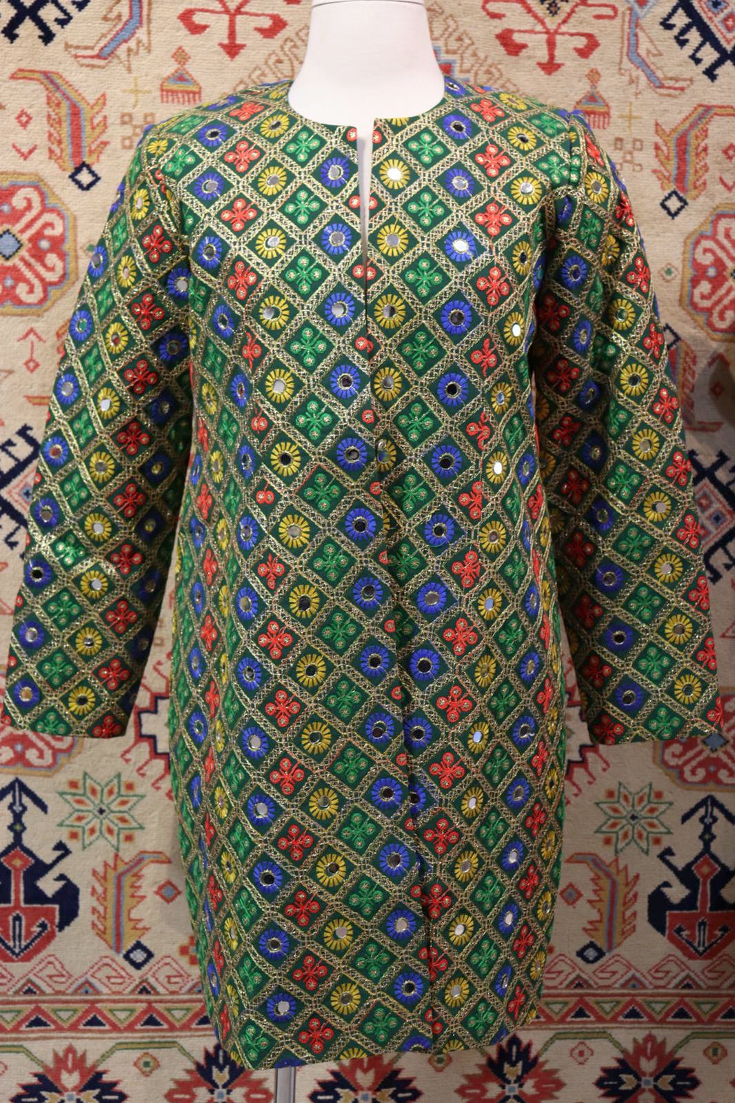 Afghani Chapan with Blue, Green and Orange Colors - Chapan Worked with Glass