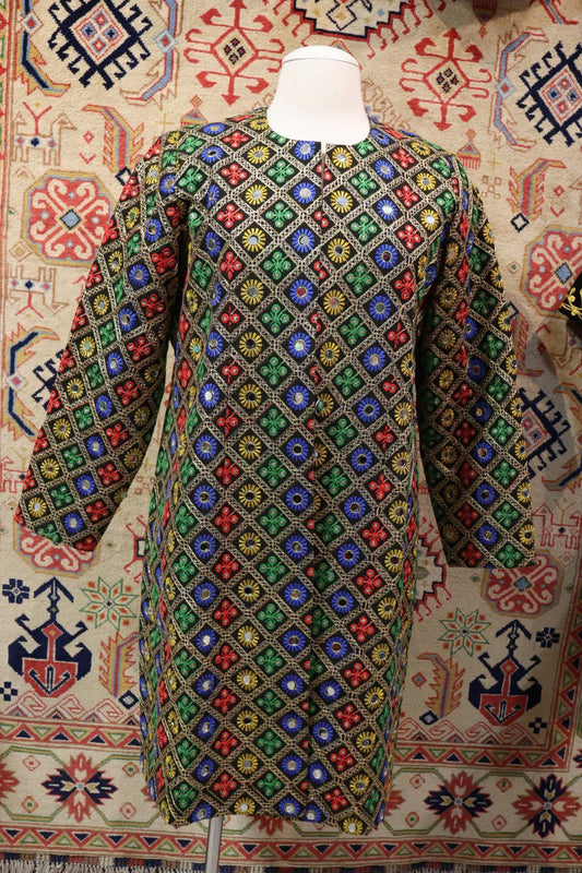 Afghani Chapan with Blue, Green and Red Colors - Chapan Worked with Glass