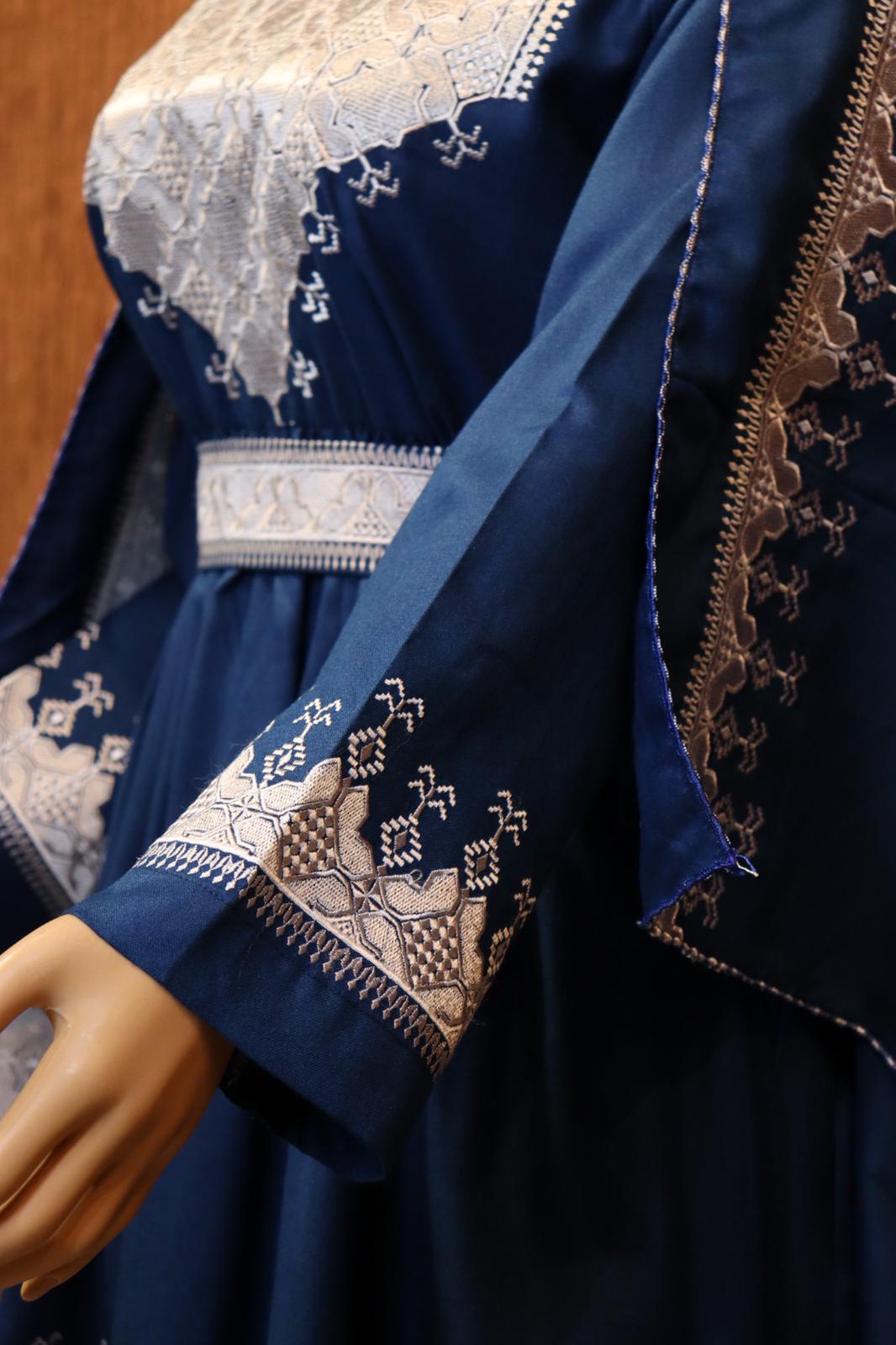 Afghani Hazaragi Dress with White Gull Duzi and Blue Color Cotton