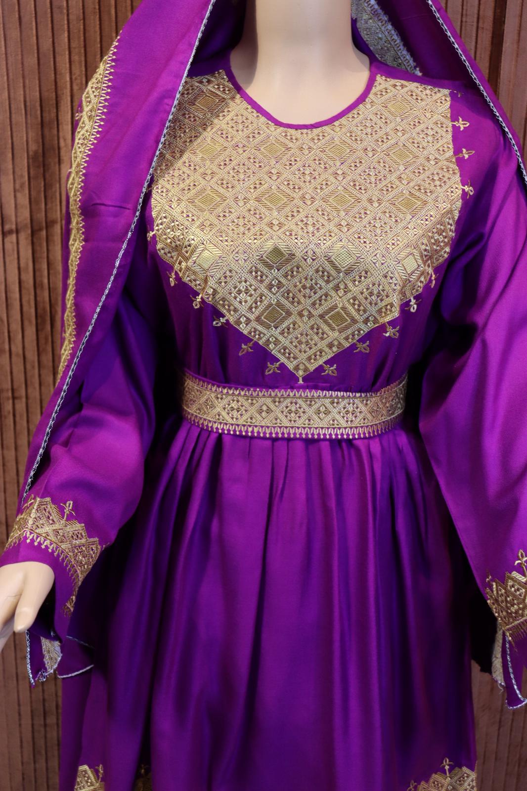 Afghani Hazaragi Dress with Gold Gull Duzi and Pick Color Cotton