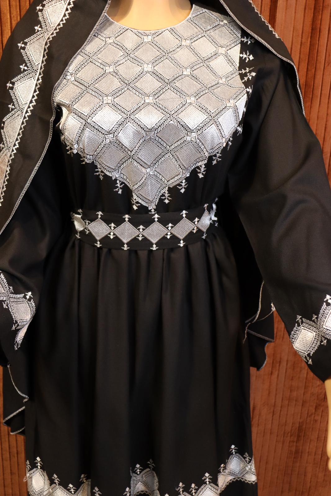 Afghani Hazaragi Dress with White Gull Duzi and Black Color Cotton